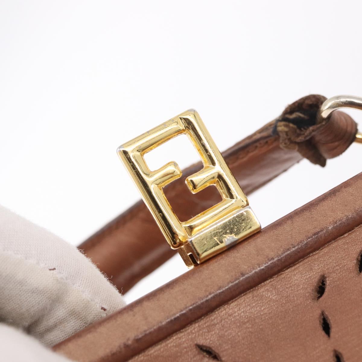 FENDI Shoulder Bag Leather 2way Bronze Gold Auth 186712