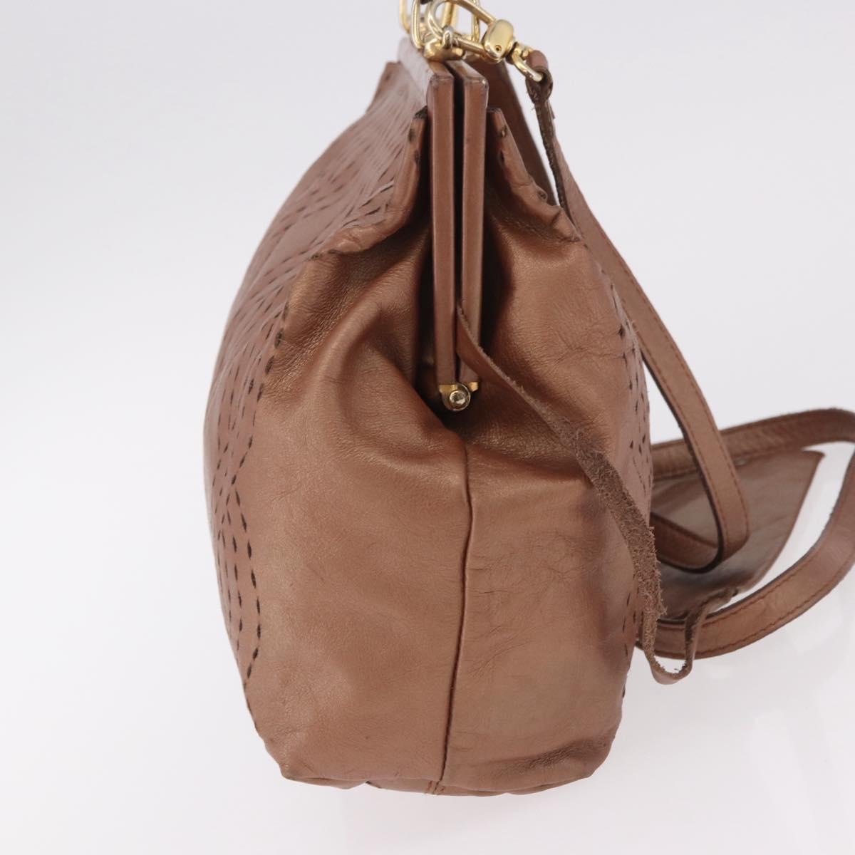 FENDI Shoulder Bag Leather 2way Bronze Gold Auth 186712