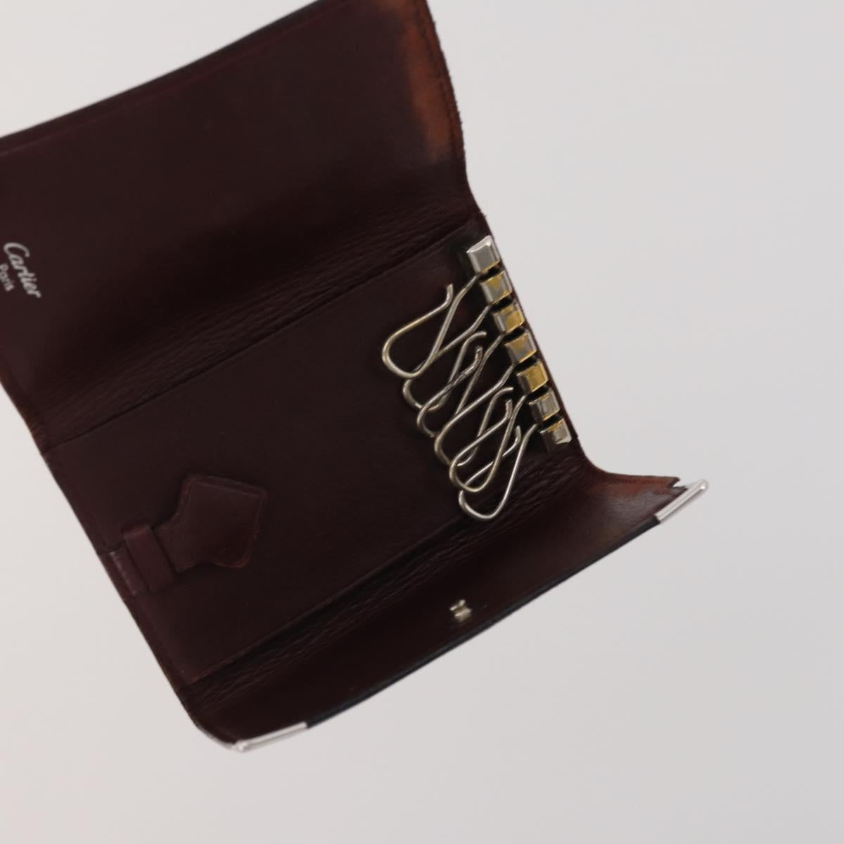 CARTIER Must Line Card Case Leather 6 Set Bordeaux Auth 186715