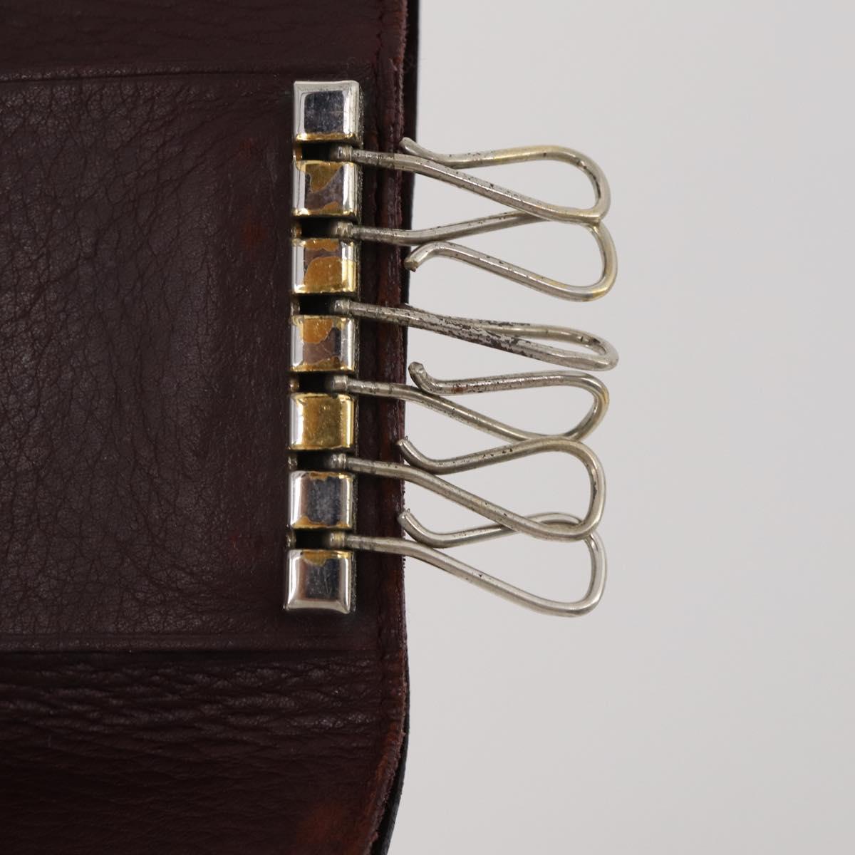CARTIER Must Line Card Case Leather 6 Set Bordeaux Auth 186715