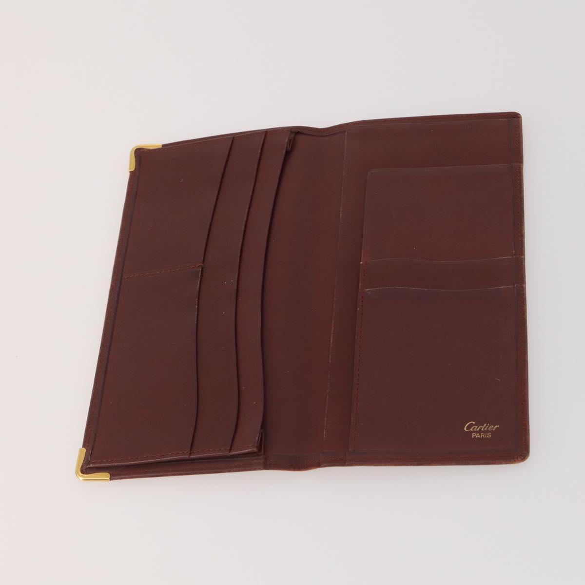 CARTIER Must Line Card Case Leather 6 Set Bordeaux Auth 186715