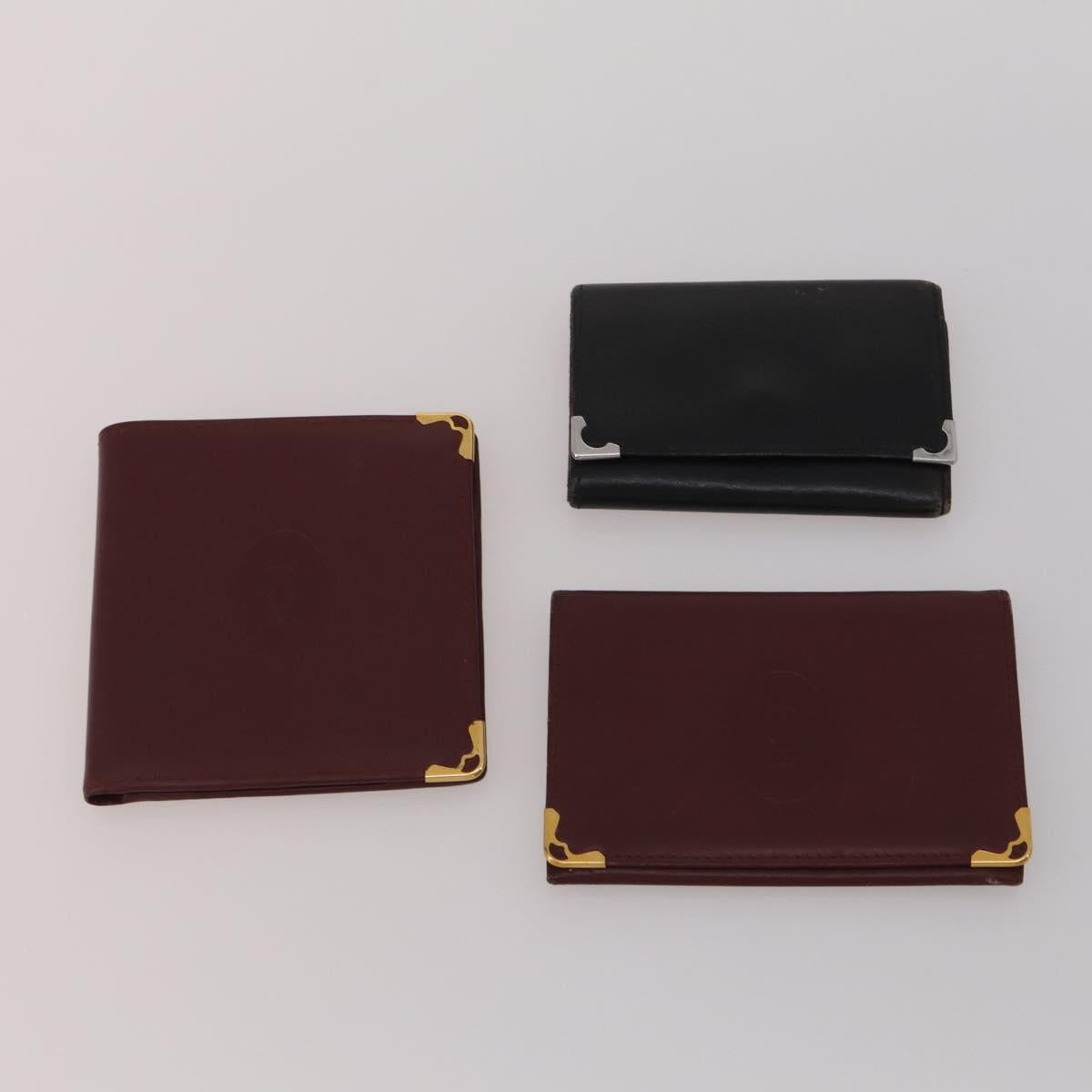 CARTIER Must Line Card Case Leather 6 Set Bordeaux Auth 186715
