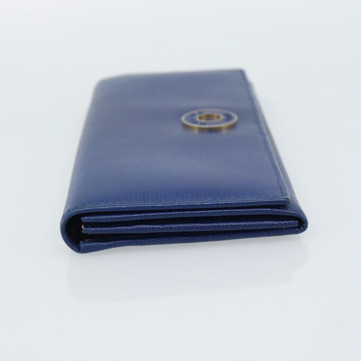 CELINE Long Wallet Leather Blue Gold Auth 186718A