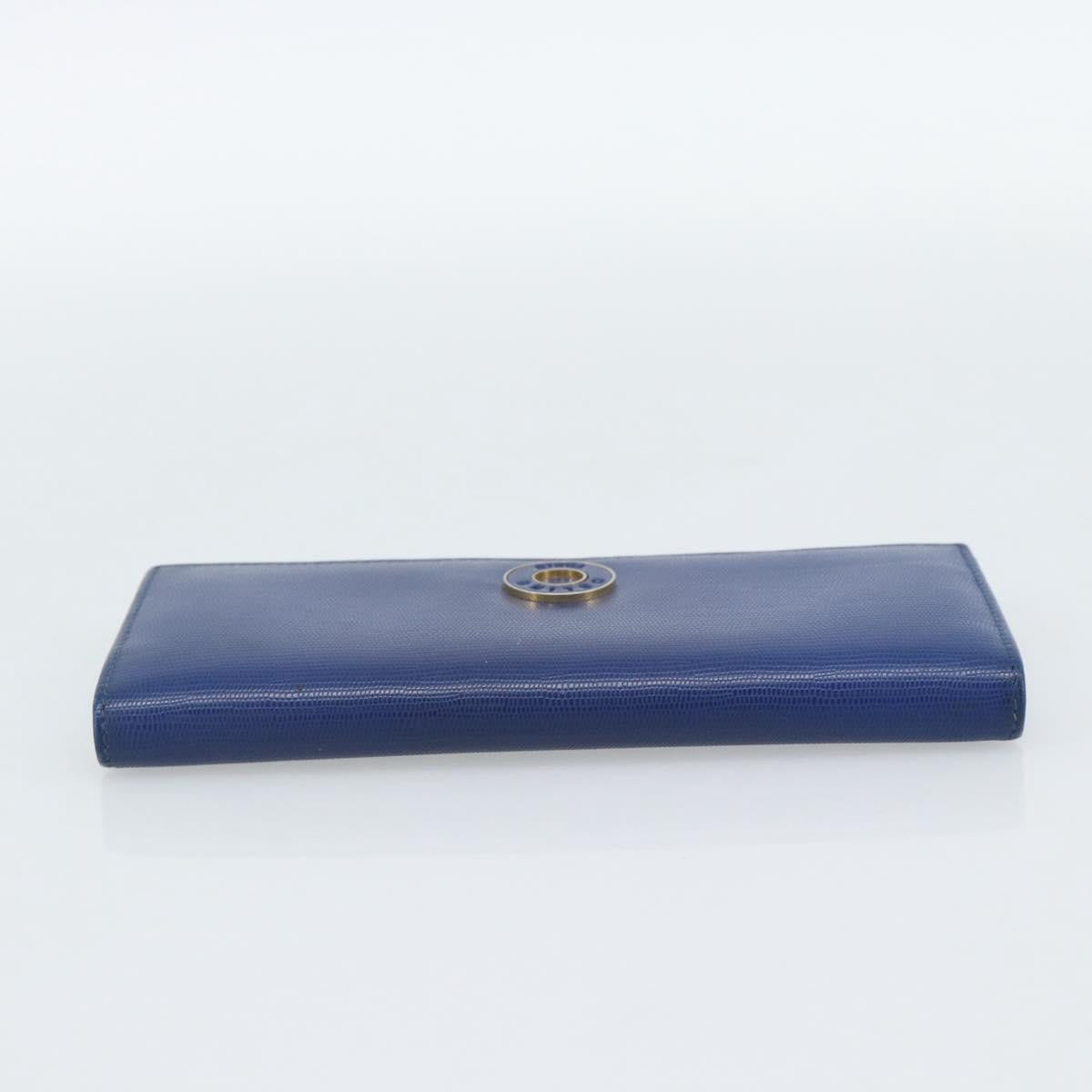 CELINE Long Wallet Leather Blue Gold Auth 186718A