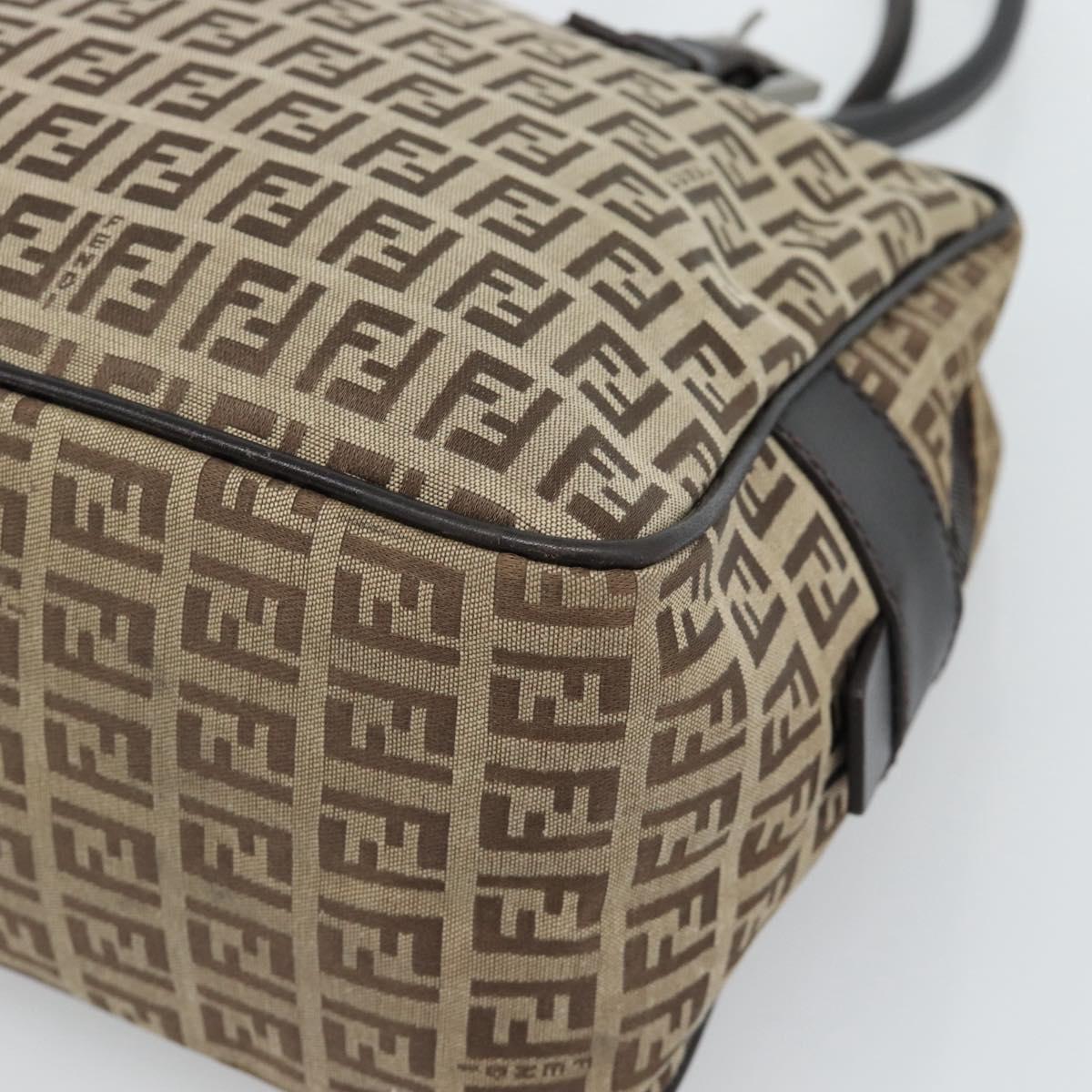 FENDI Zucchino Canvas Hand Bag Beige Silver Auth 186800A