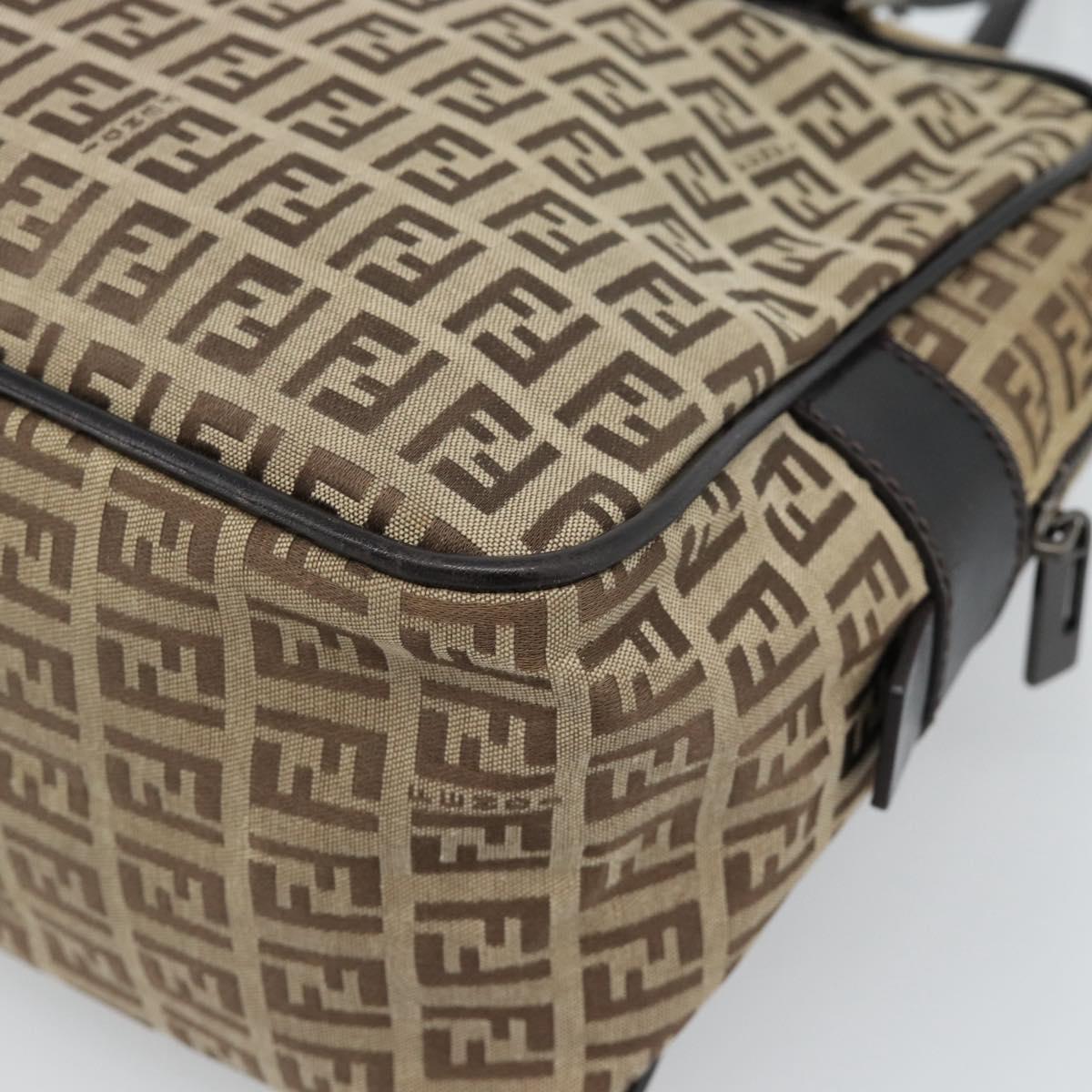 FENDI Zucchino Canvas Hand Bag Beige Silver Auth 186800A