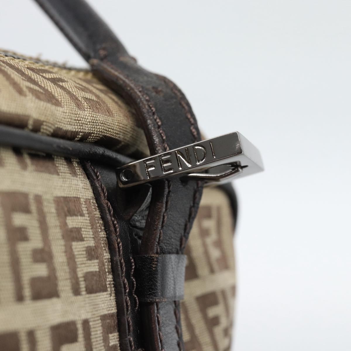 FENDI Zucchino Canvas Hand Bag Beige Silver Auth 186800A