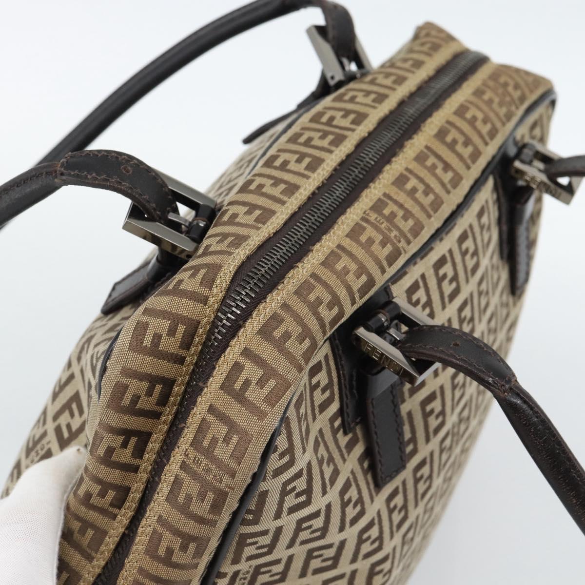FENDI Zucchino Canvas Hand Bag Beige Silver Auth 186800A