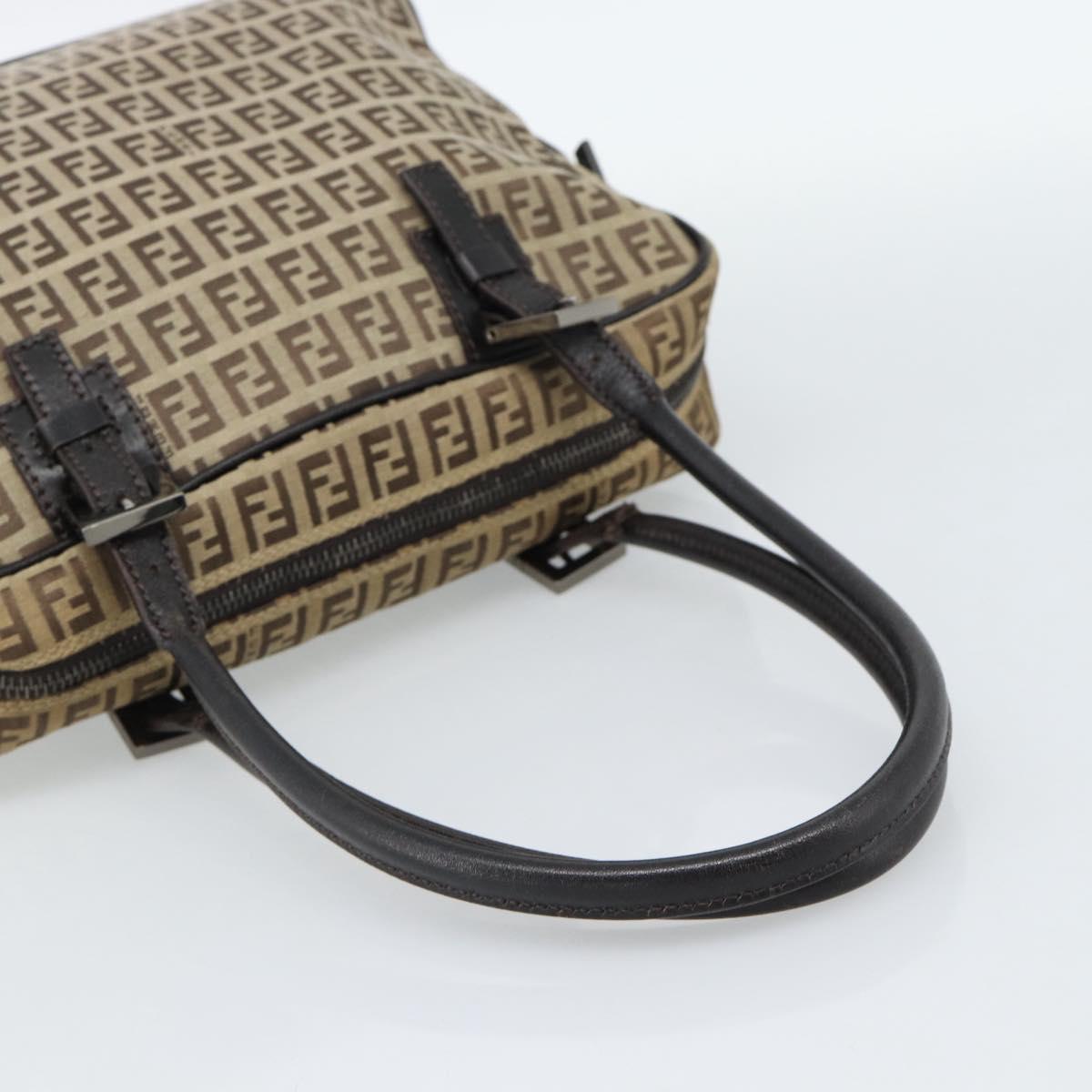 FENDI Zucchino Canvas Hand Bag Beige Silver Auth 186800A
