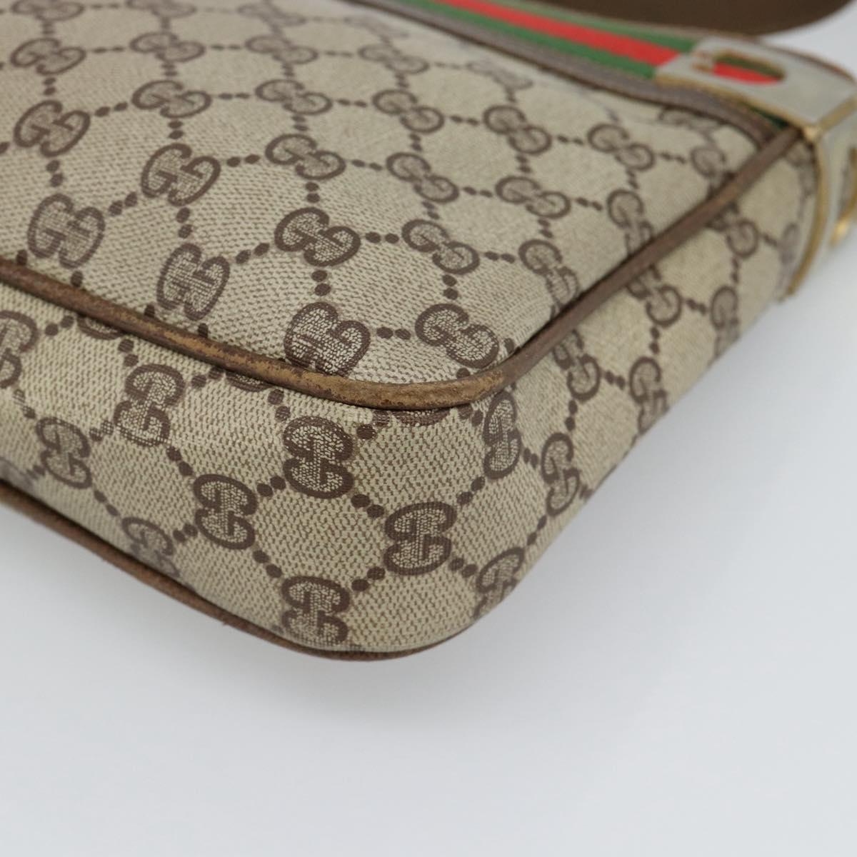 GUCCI GG Supreme Web Sherry Line Shoulder Bag PVC Beige Gold Auth 186802