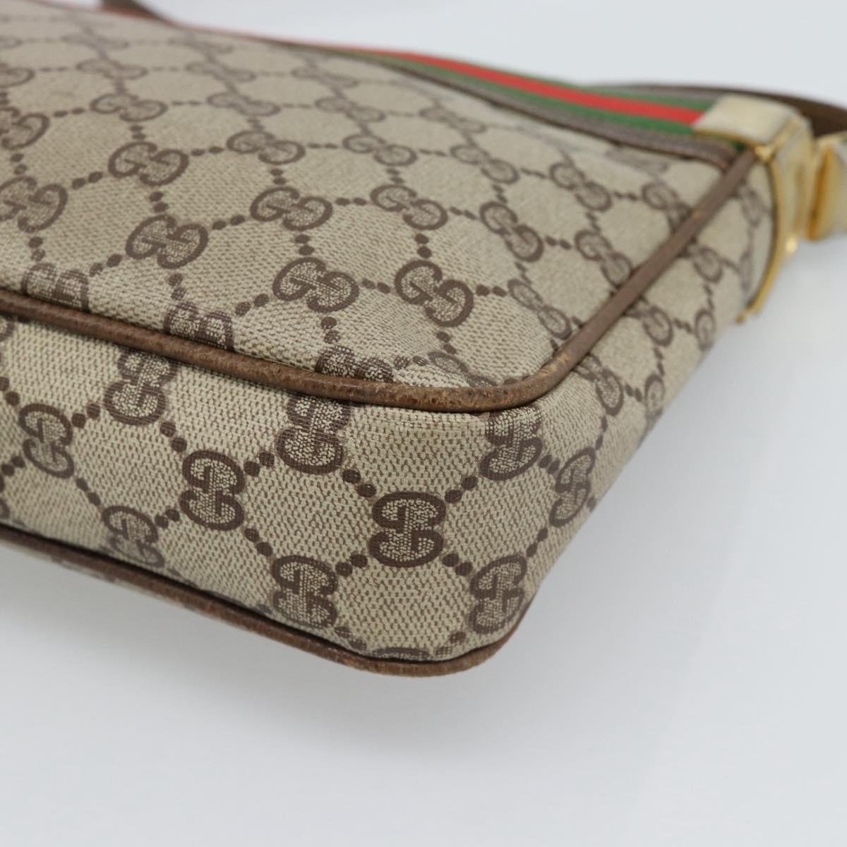 GUCCI GG Supreme Web Sherry Line Shoulder Bag PVC Beige Gold Auth 186802