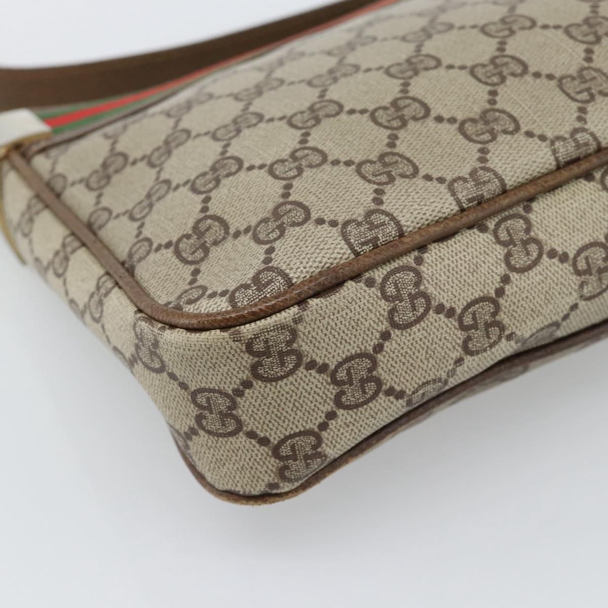 GUCCI GG Supreme Web Sherry Line Shoulder Bag PVC Beige Gold Auth 186802