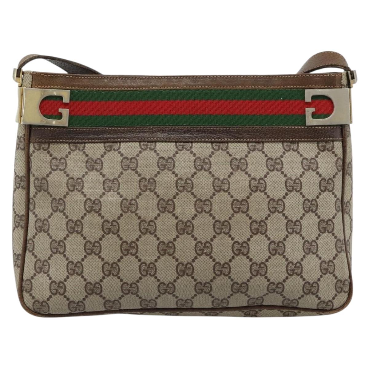 GUCCI GG Supreme Web Sherry Line Shoulder Bag PVC Beige Gold Auth 186802