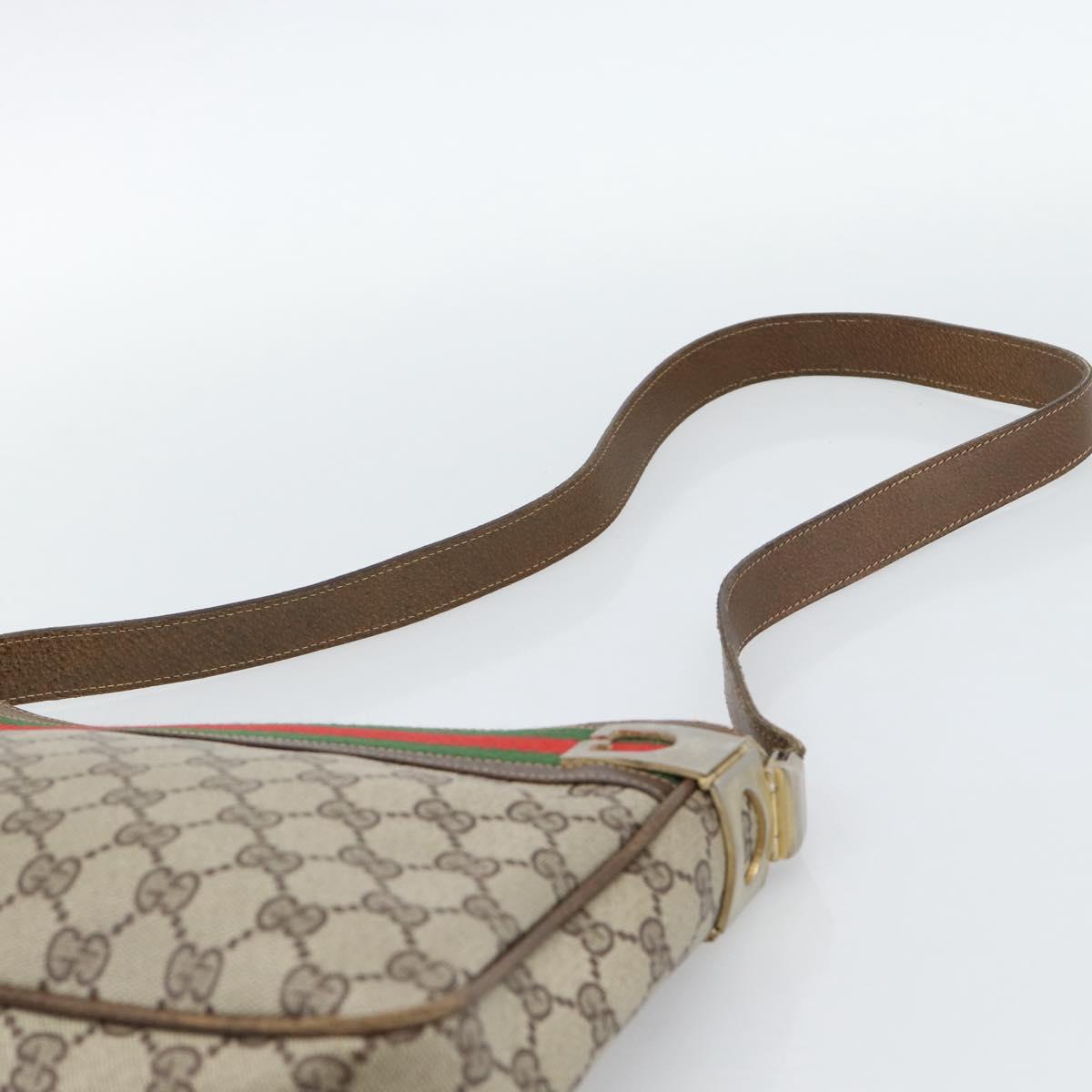 GUCCI GG Supreme Web Sherry Line Shoulder Bag PVC Beige Gold Auth 186802