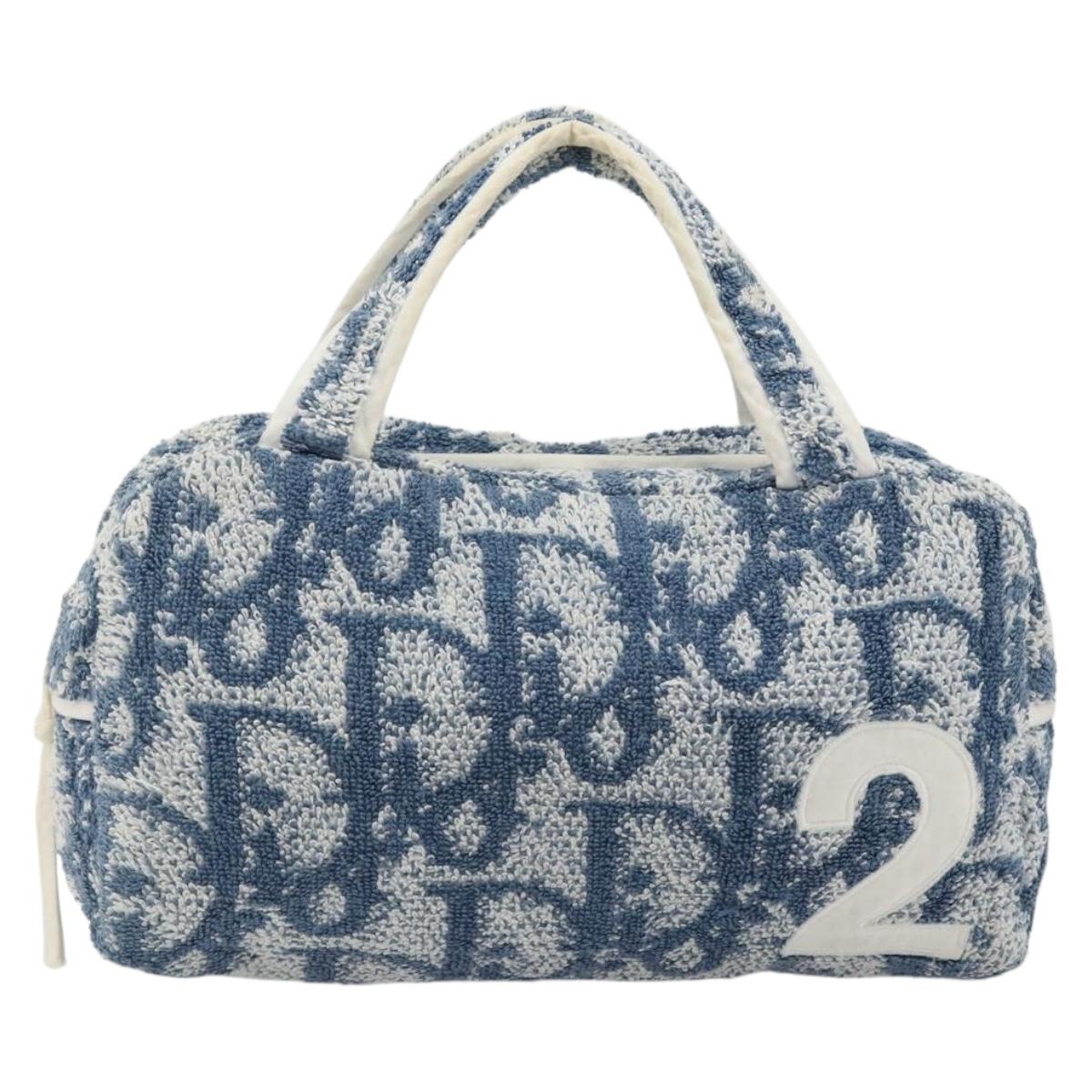 Christian Dior Trotter Canvas Hand Bag Pile Blue Auth 186803