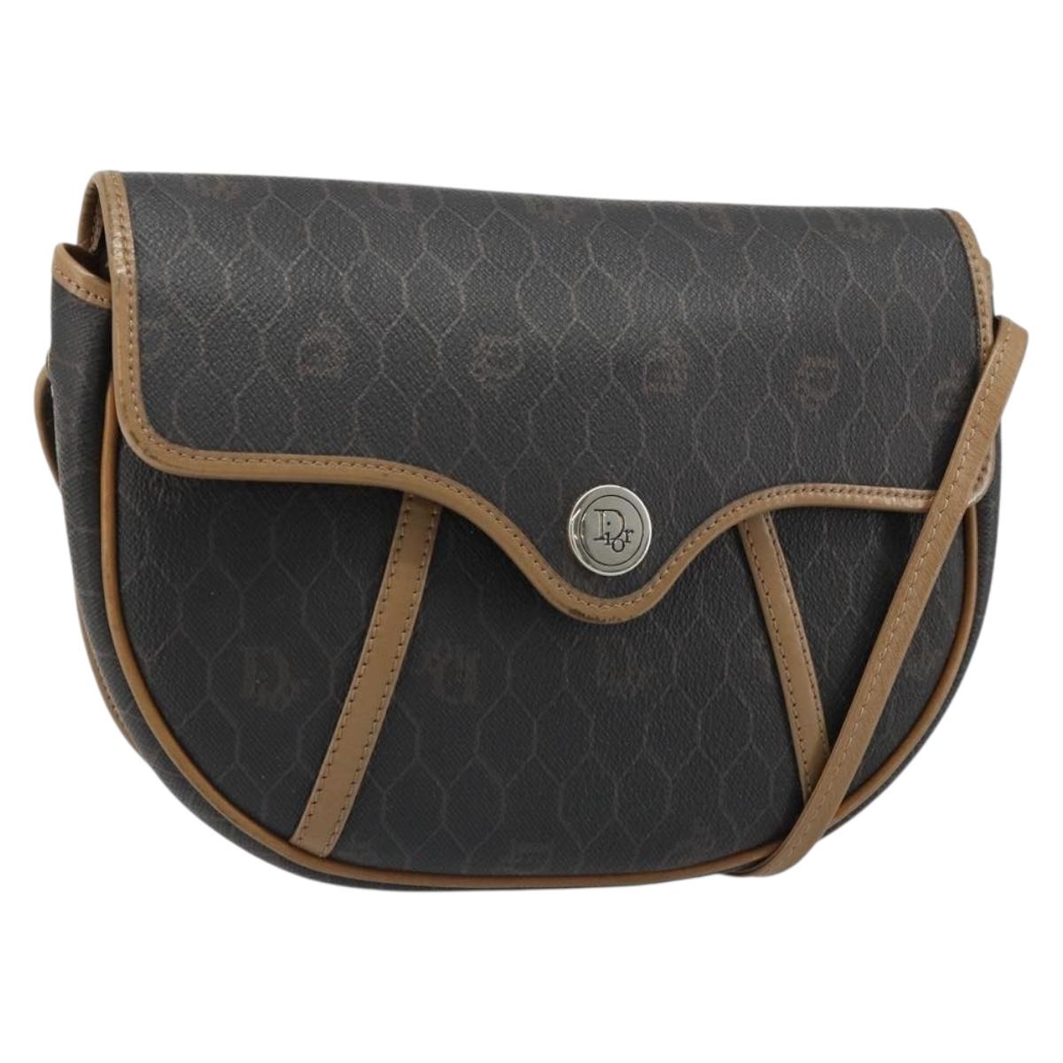 Christian Dior Honeycomb Canvas Shoulder Bag PVC Black Gold Auth 186807