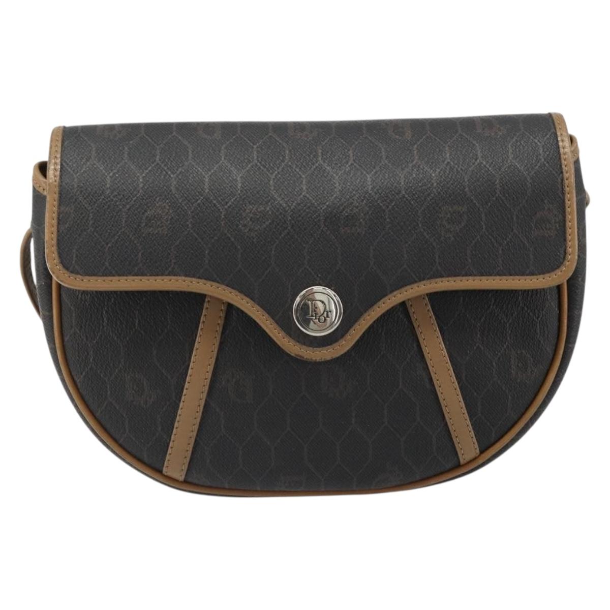 Christian Dior Honeycomb Canvas Shoulder Bag PVC Black Gold Auth 186807