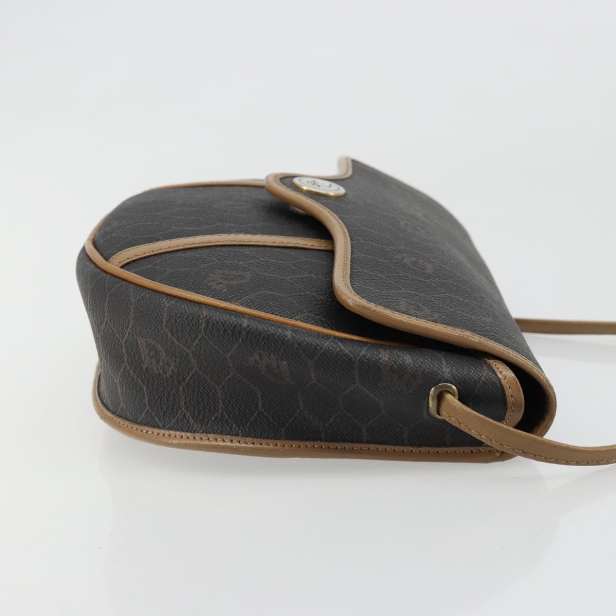 Christian Dior Honeycomb Canvas Shoulder Bag PVC Black Gold Auth 186807