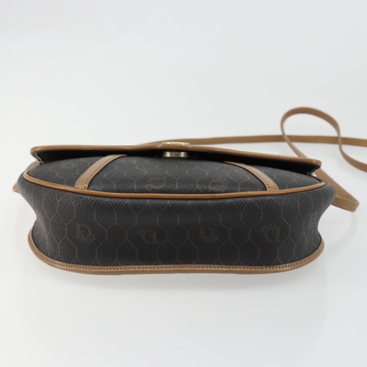 Christian Dior Honeycomb Canvas Shoulder Bag PVC Black Gold Auth 186807