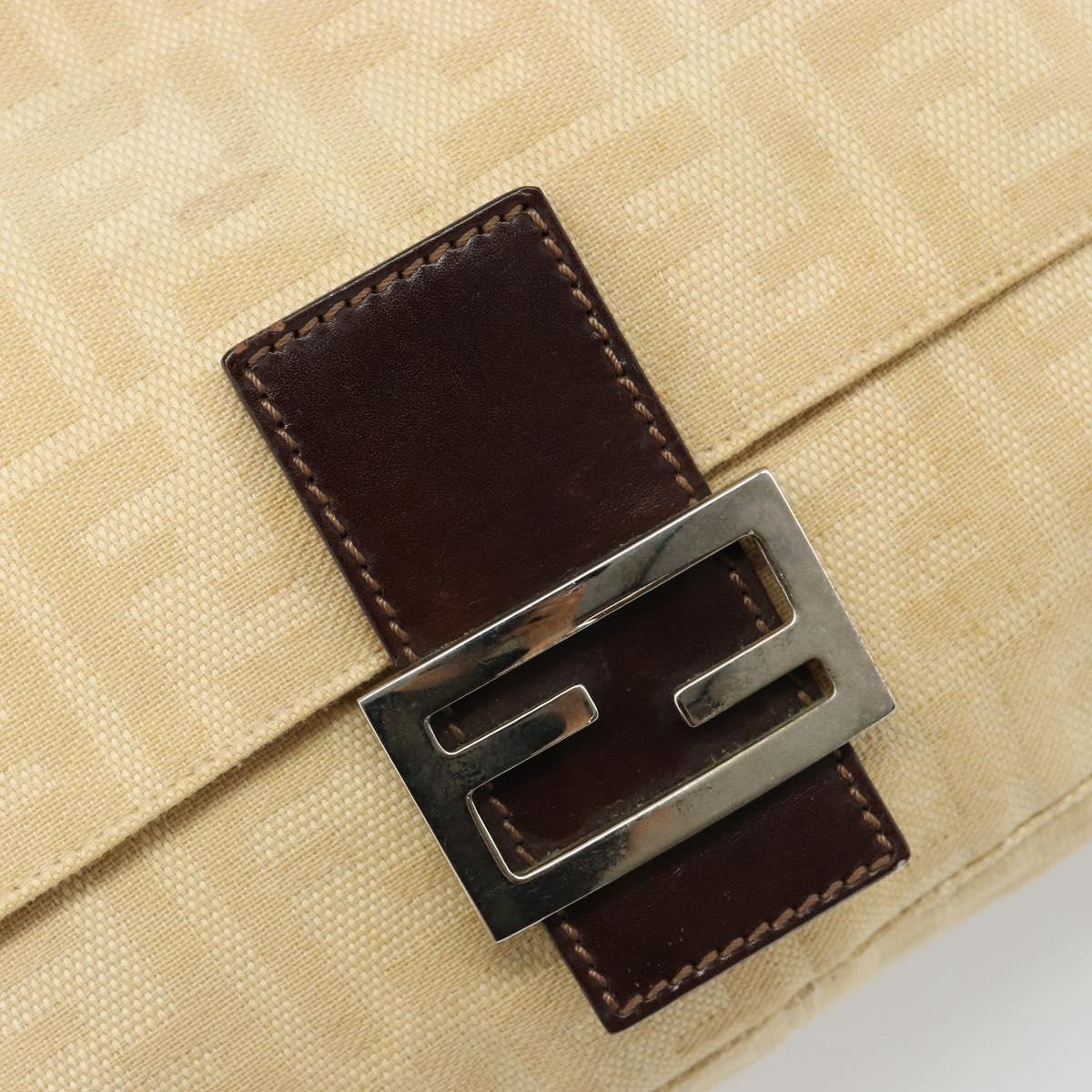 FENDI Zucca Canvas Mamma Baguette Shoulder Bag Beige Silver Auth 186809A