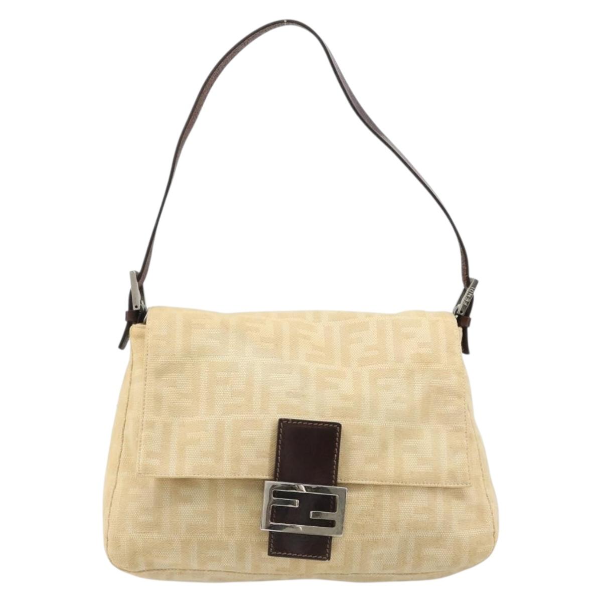 FENDI Zucca Canvas Mamma Baguette Shoulder Bag Beige Silver Auth 186809A