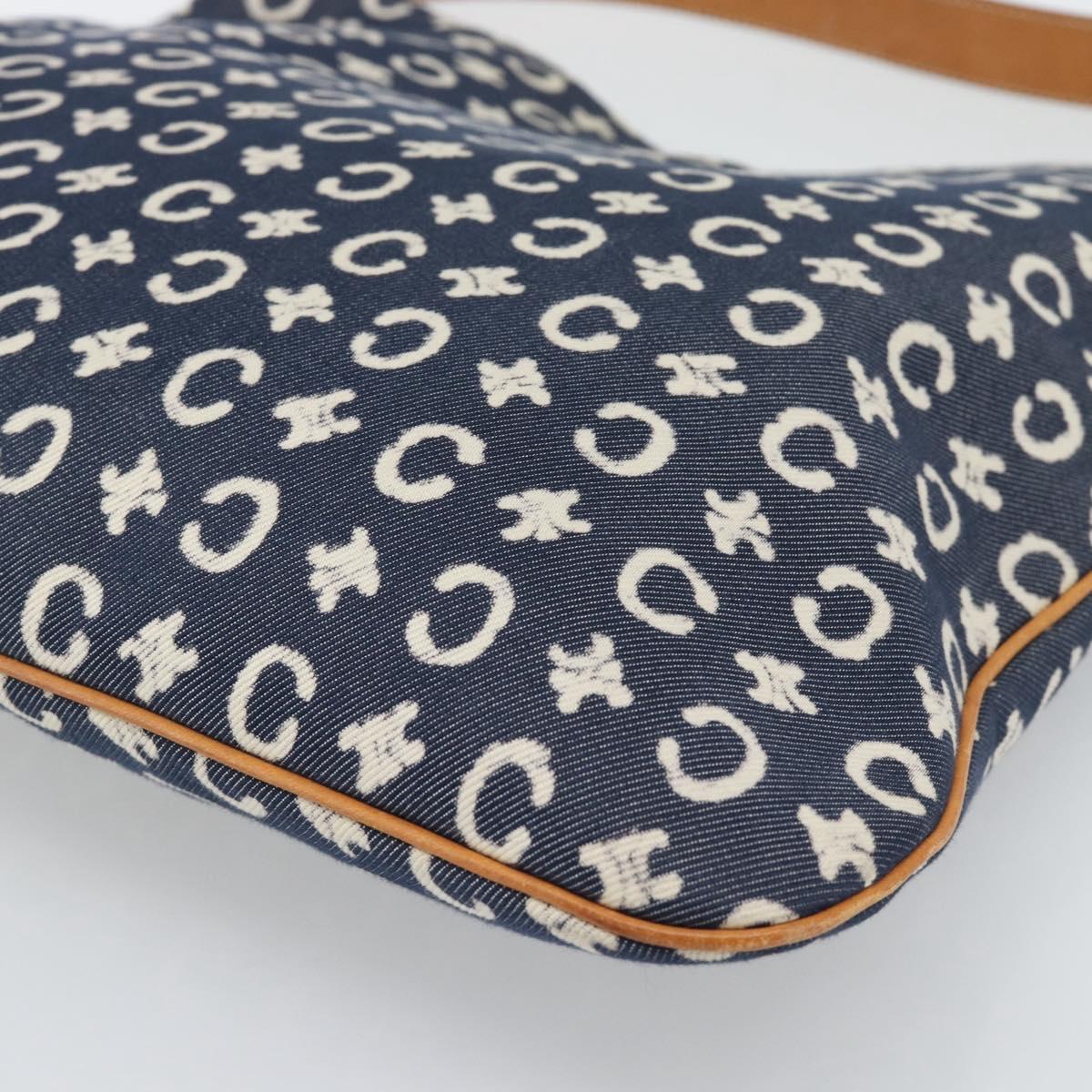 CELINE C Macadam Canvas Shoulder Bag Navy Silver Auth 186810A