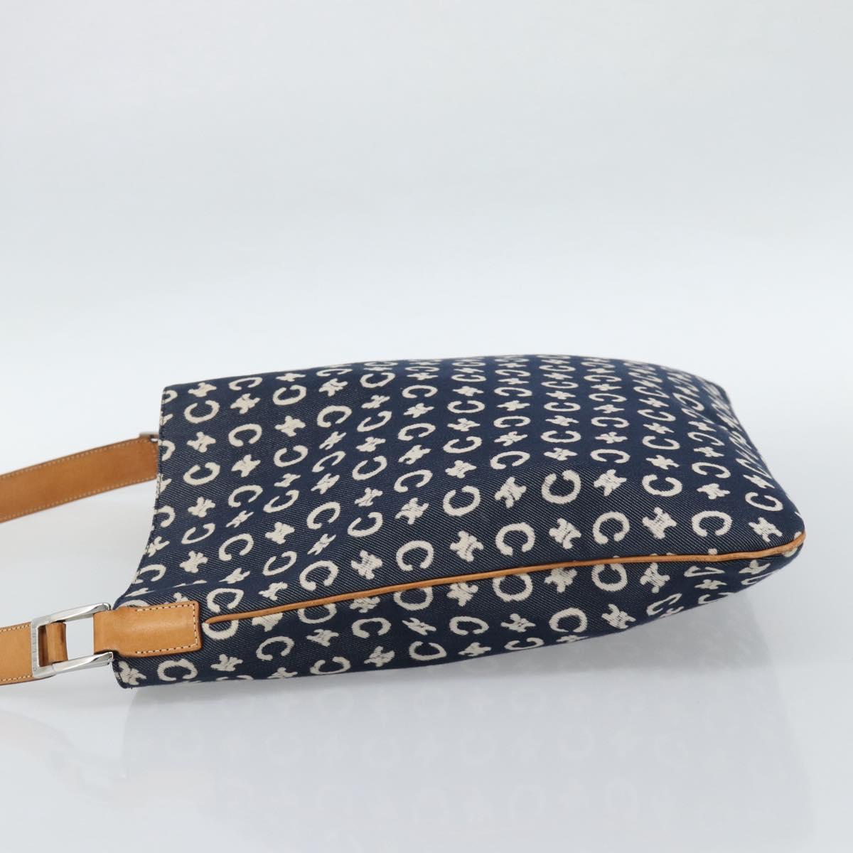 CELINE C Macadam Canvas Shoulder Bag Navy Silver Auth 186810A