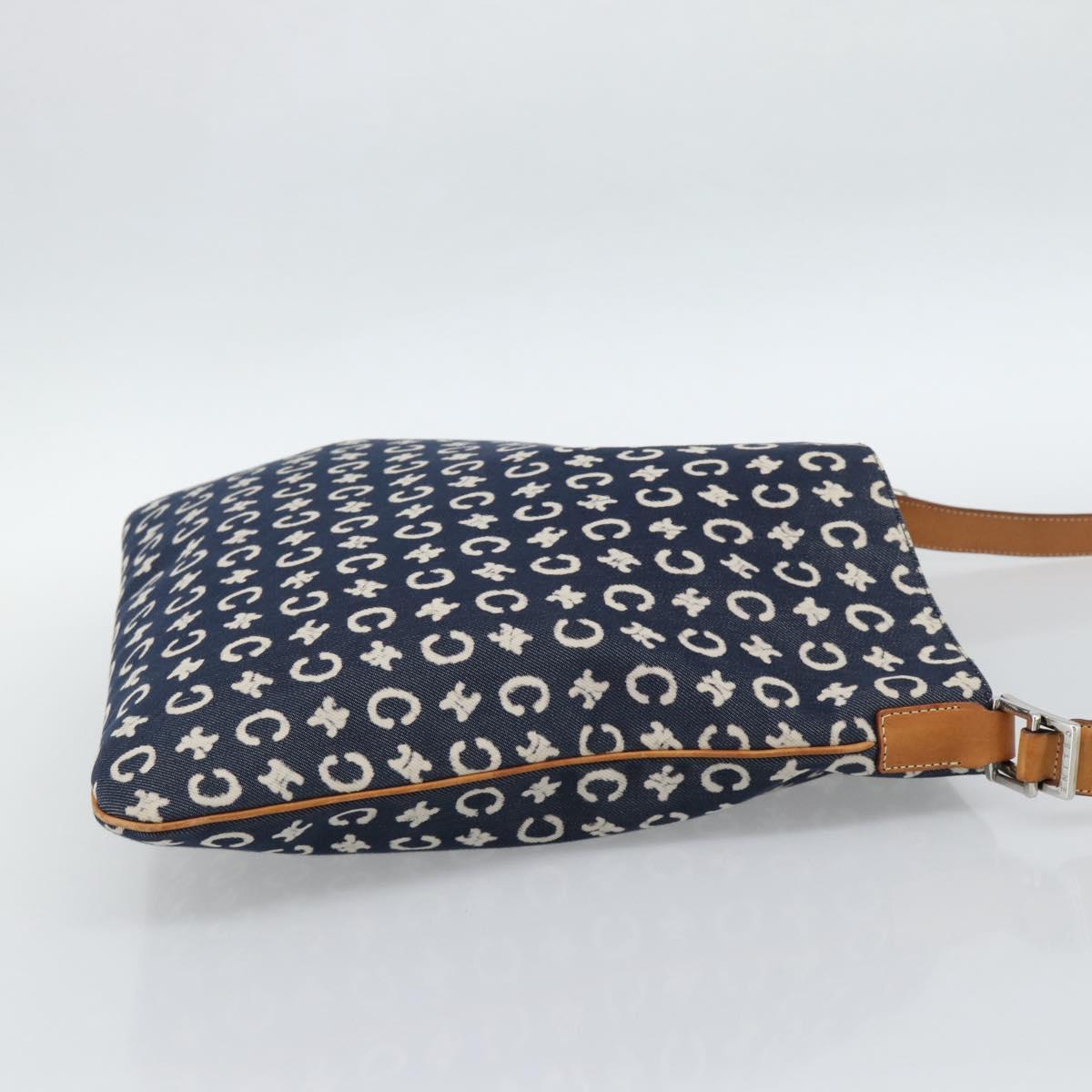 CELINE C Macadam Canvas Shoulder Bag Navy Silver Auth 186810A