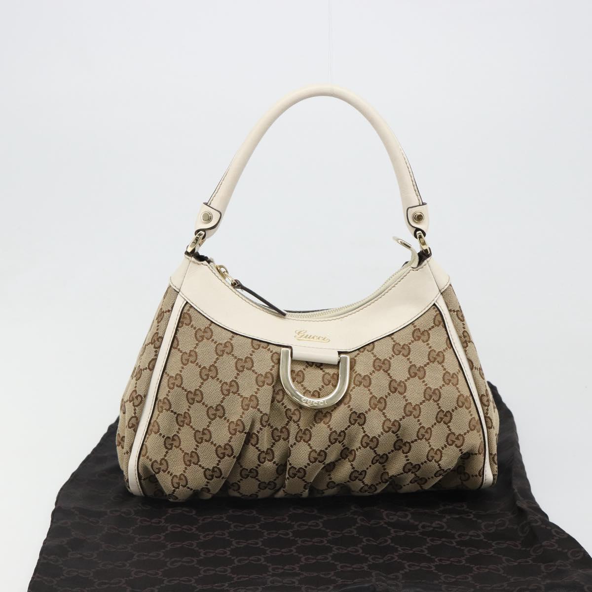 GUCCI GG Canvas Abbey Shoulder Bag Beige Gold 190525 Auth 186811V