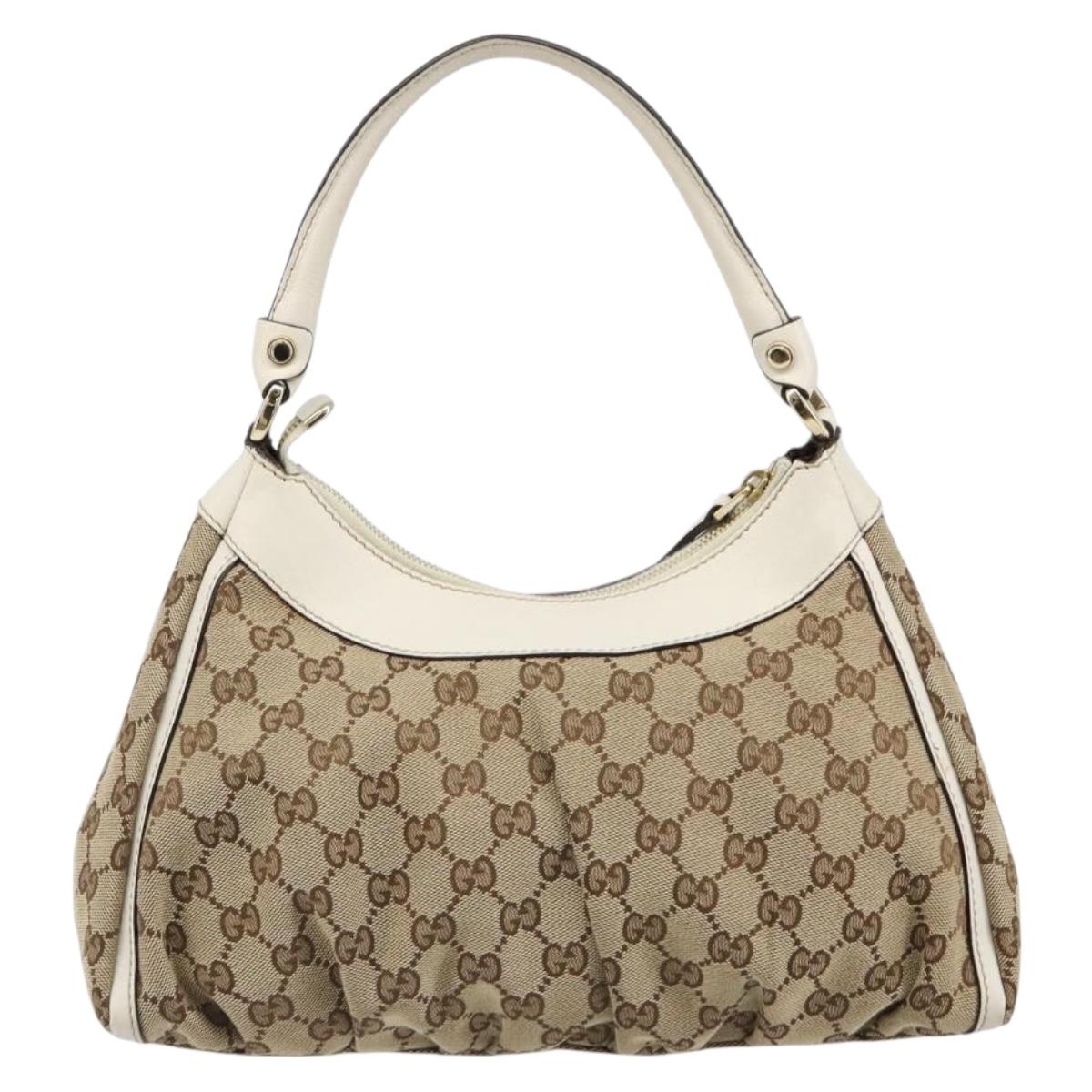 GUCCI GG Canvas Abbey Shoulder Bag Beige Gold 190525 Auth 186811V