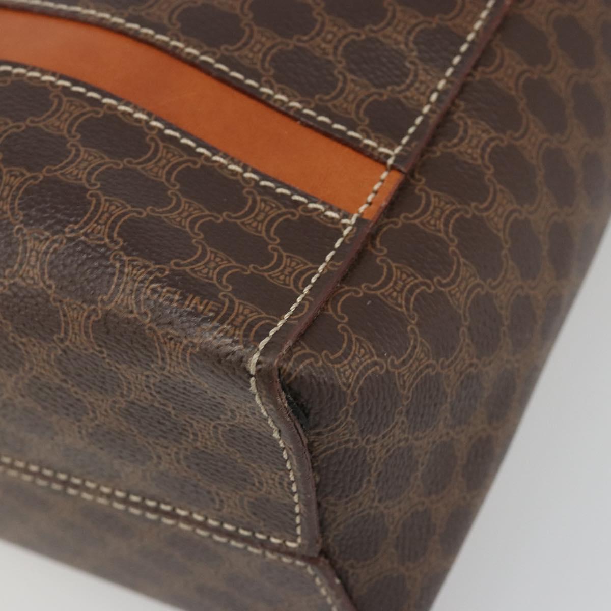 CELINE Macadam Canvas Hand Bag PVC Leather Brown Gold Auth 186813