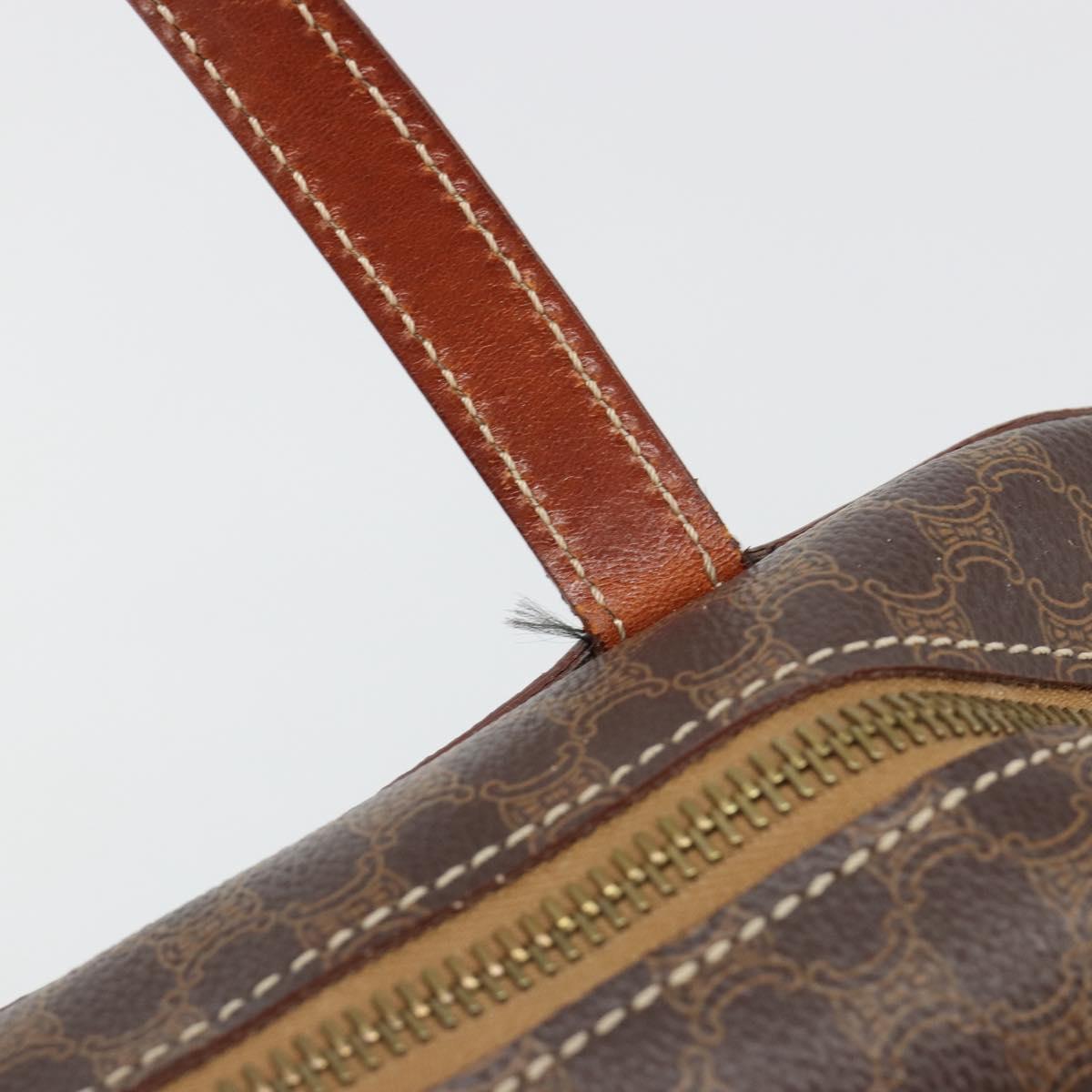 CELINE Macadam Canvas Hand Bag PVC Leather Brown Gold Auth 186813