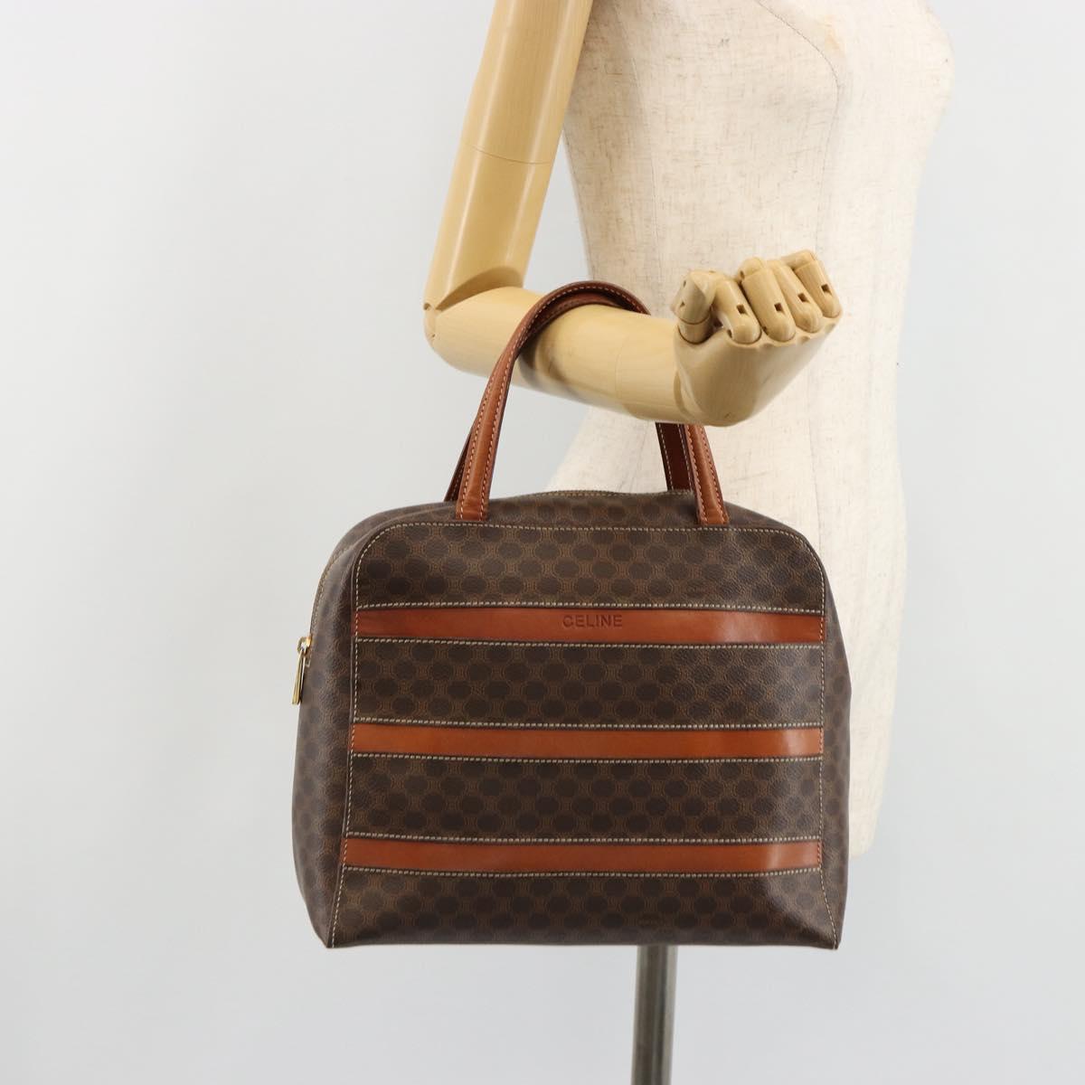 CELINE Macadam Canvas Hand Bag PVC Leather Brown Gold Auth 186813