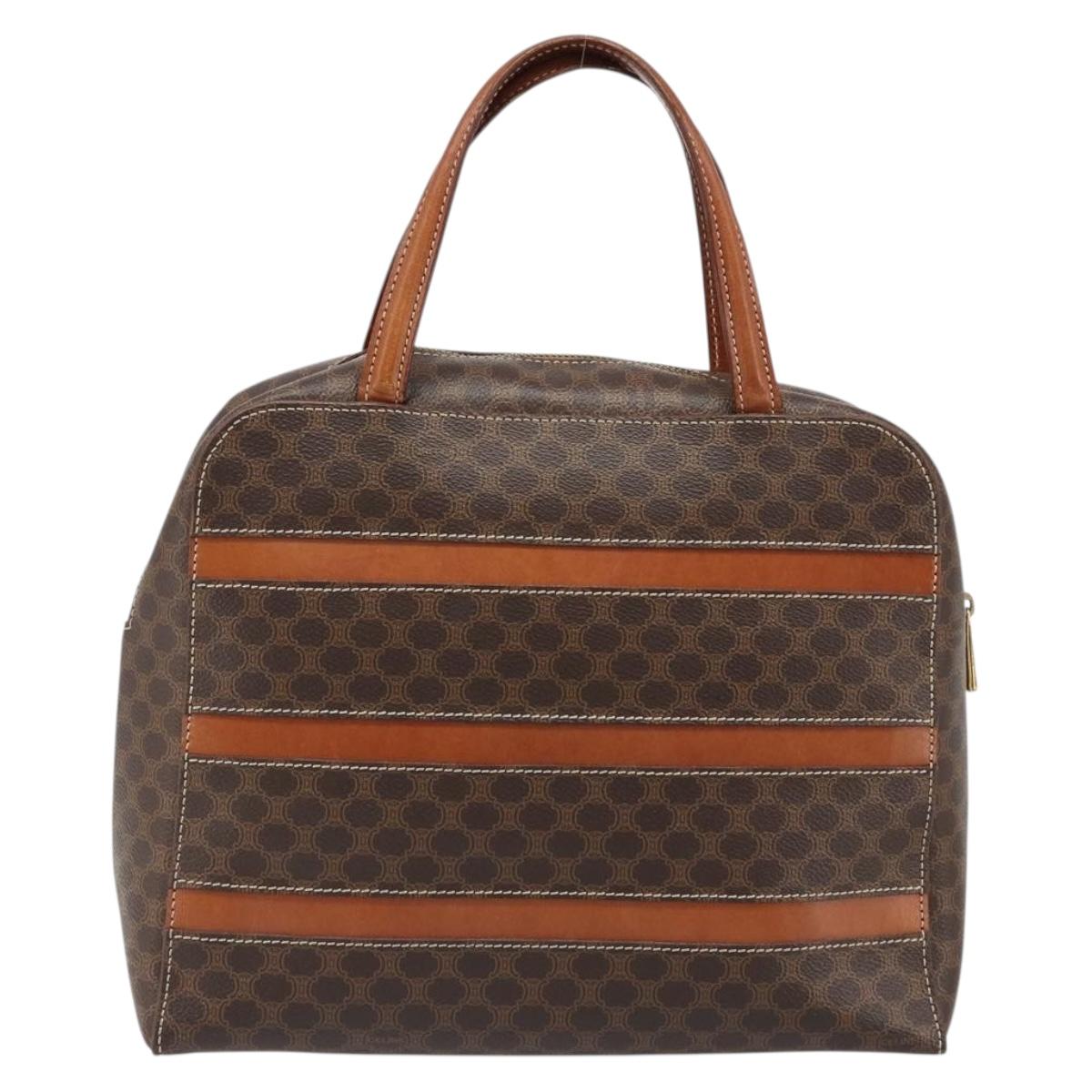 CELINE Macadam Canvas Hand Bag PVC Leather Brown Gold Auth 186813
