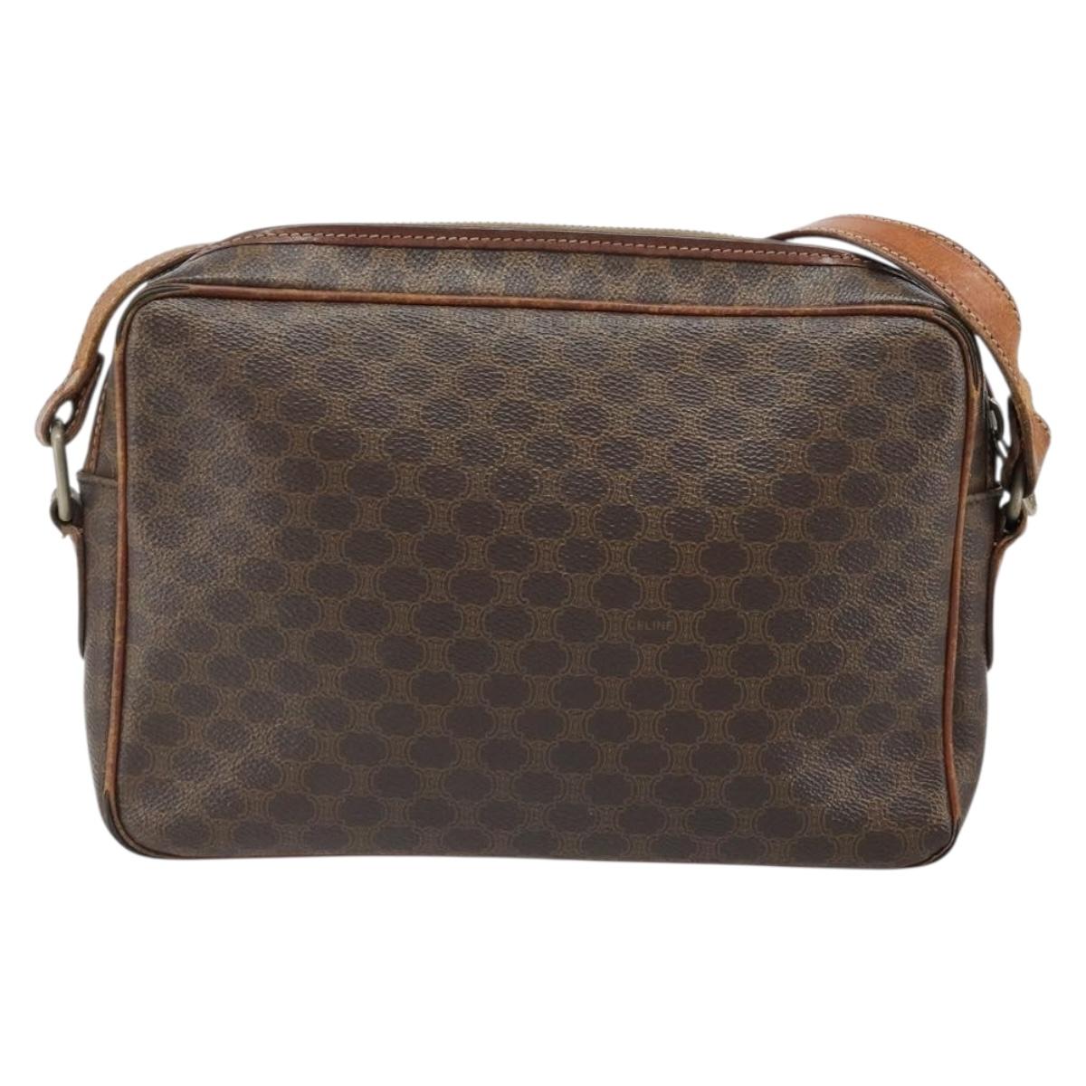 CELINE Macadam Canvas Shoulder Bag PVC Leather Brown Gold Auth 186814