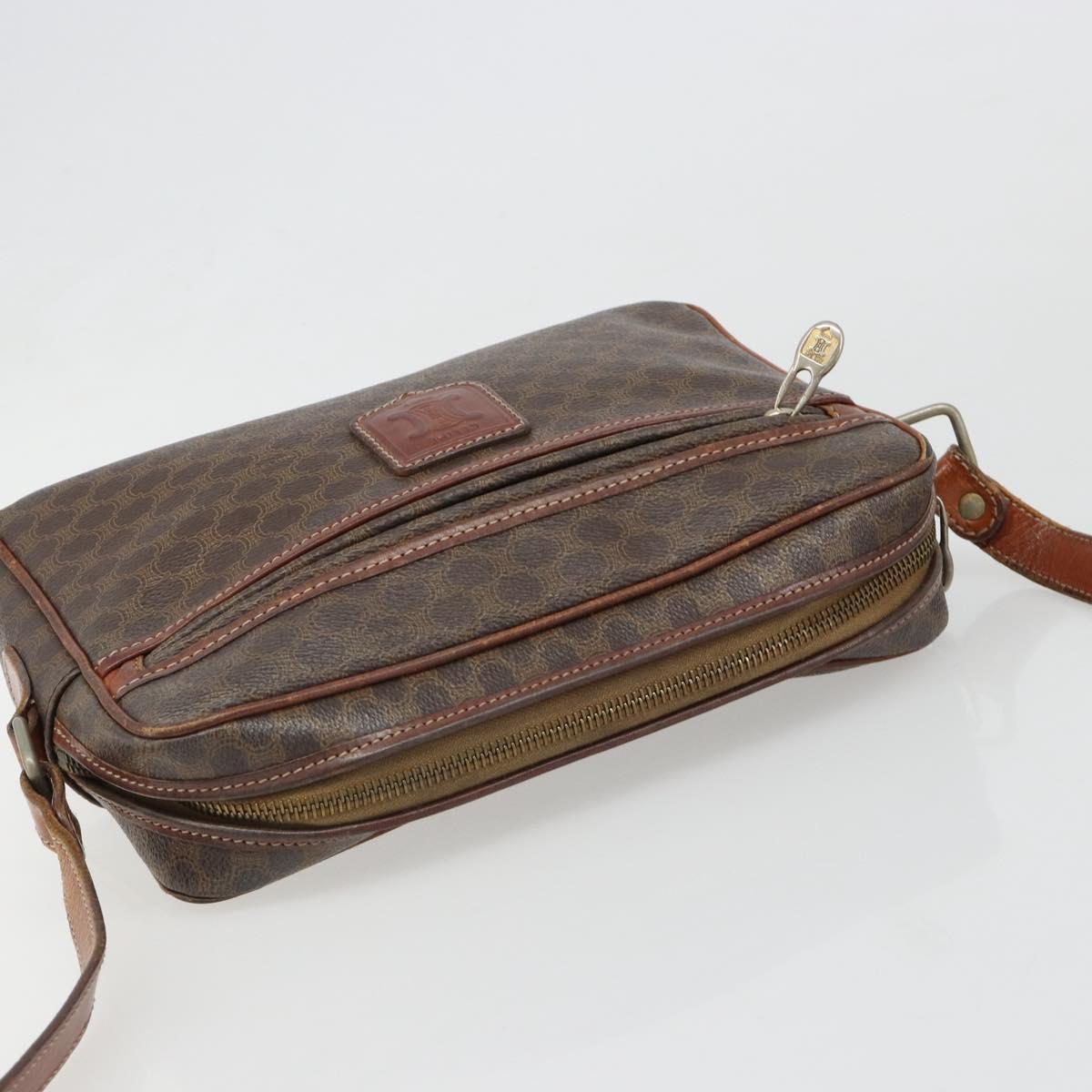CELINE Macadam Canvas Shoulder Bag PVC Leather Brown Gold Auth 186814