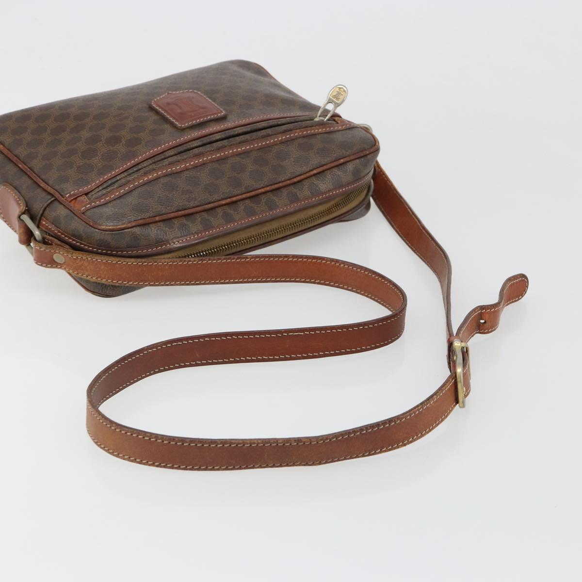 CELINE Macadam Canvas Shoulder Bag PVC Leather Brown Gold Auth 186814