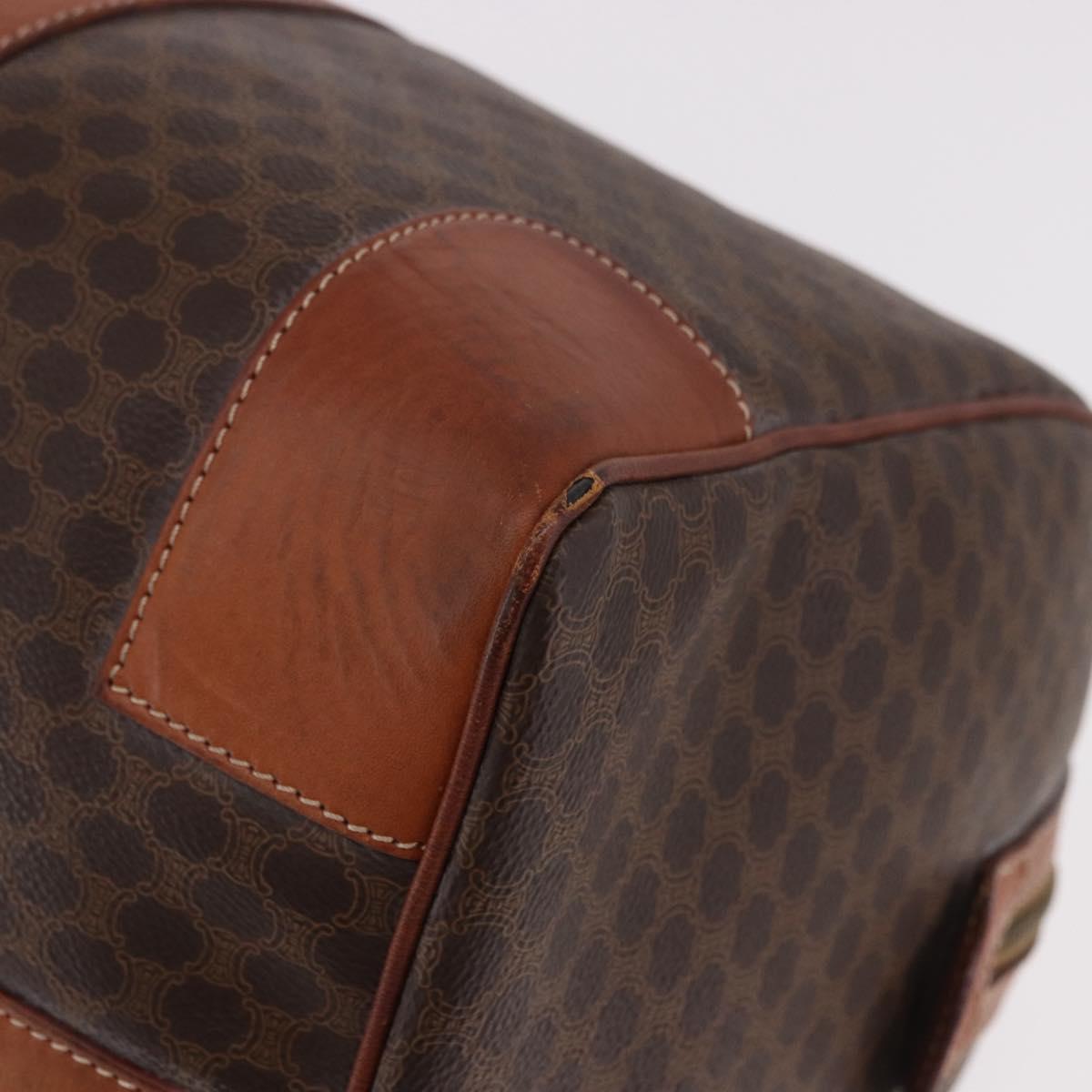 CELINE Macadam Canvas Boston Bag PVC Leather Brown Gold Auth 186815