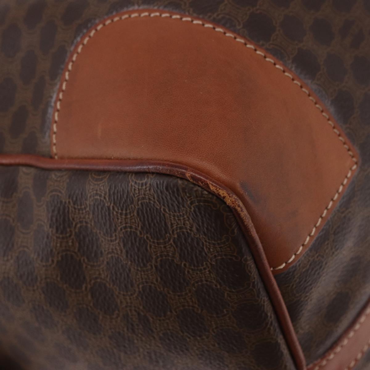 CELINE Macadam Canvas Boston Bag PVC Leather Brown Gold Auth 186815