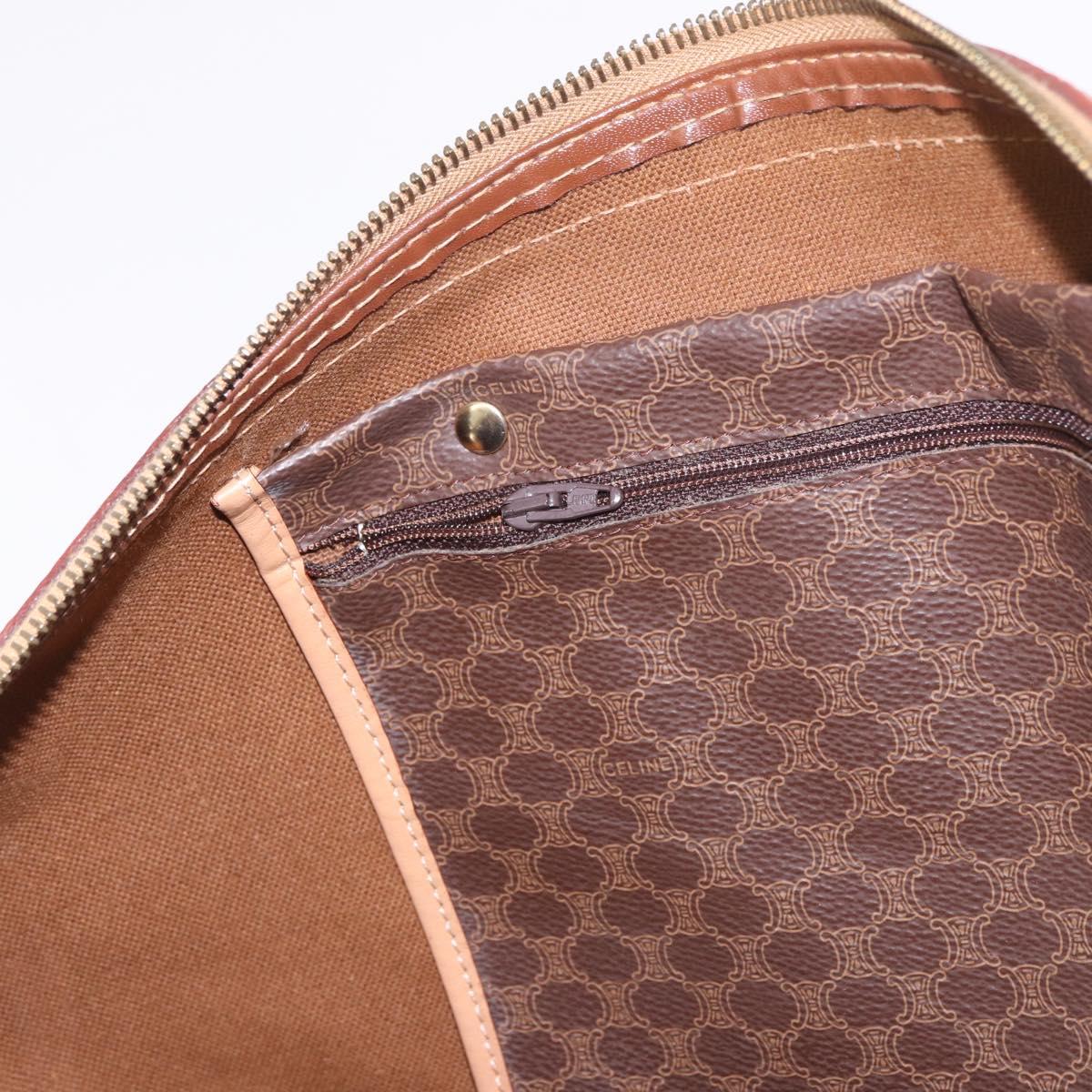 CELINE Macadam Canvas Boston Bag PVC Leather Brown Gold Auth 186815