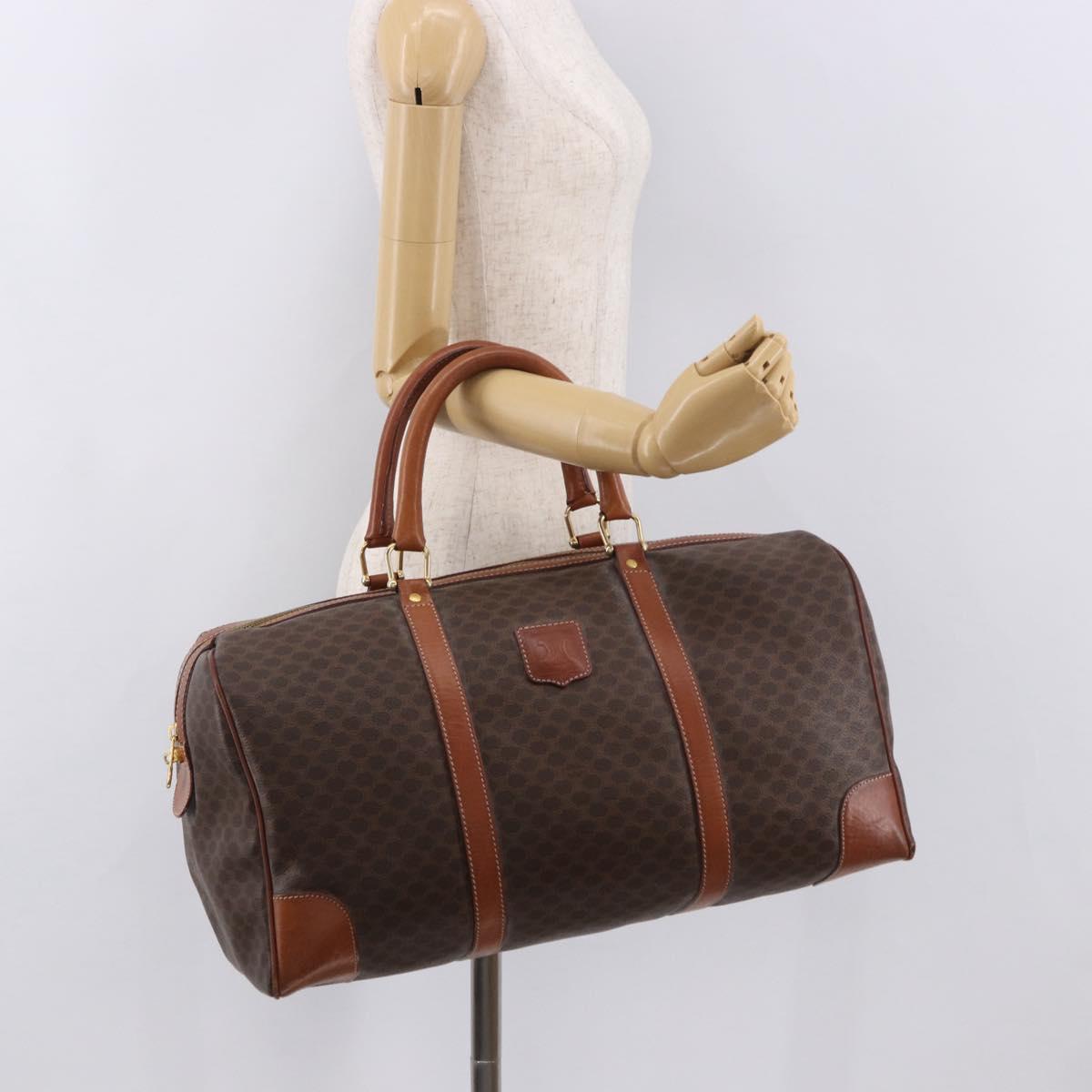 CELINE Macadam Canvas Boston Bag PVC Leather Brown Gold Auth 186815