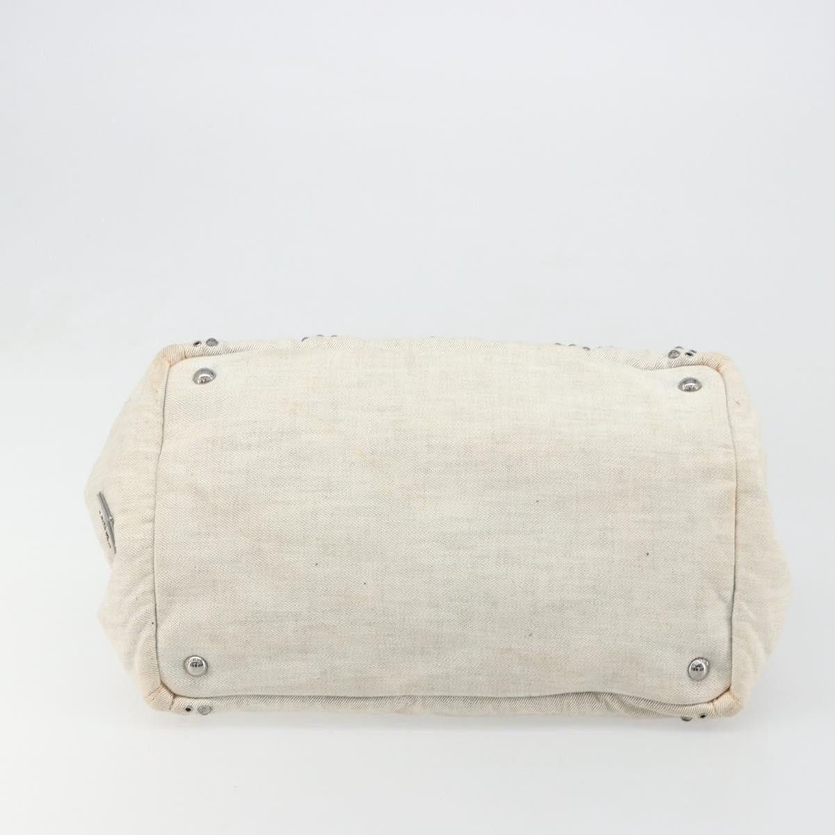 PRADA Canapa Hand Bag Canvas Gray Silver Auth 186823