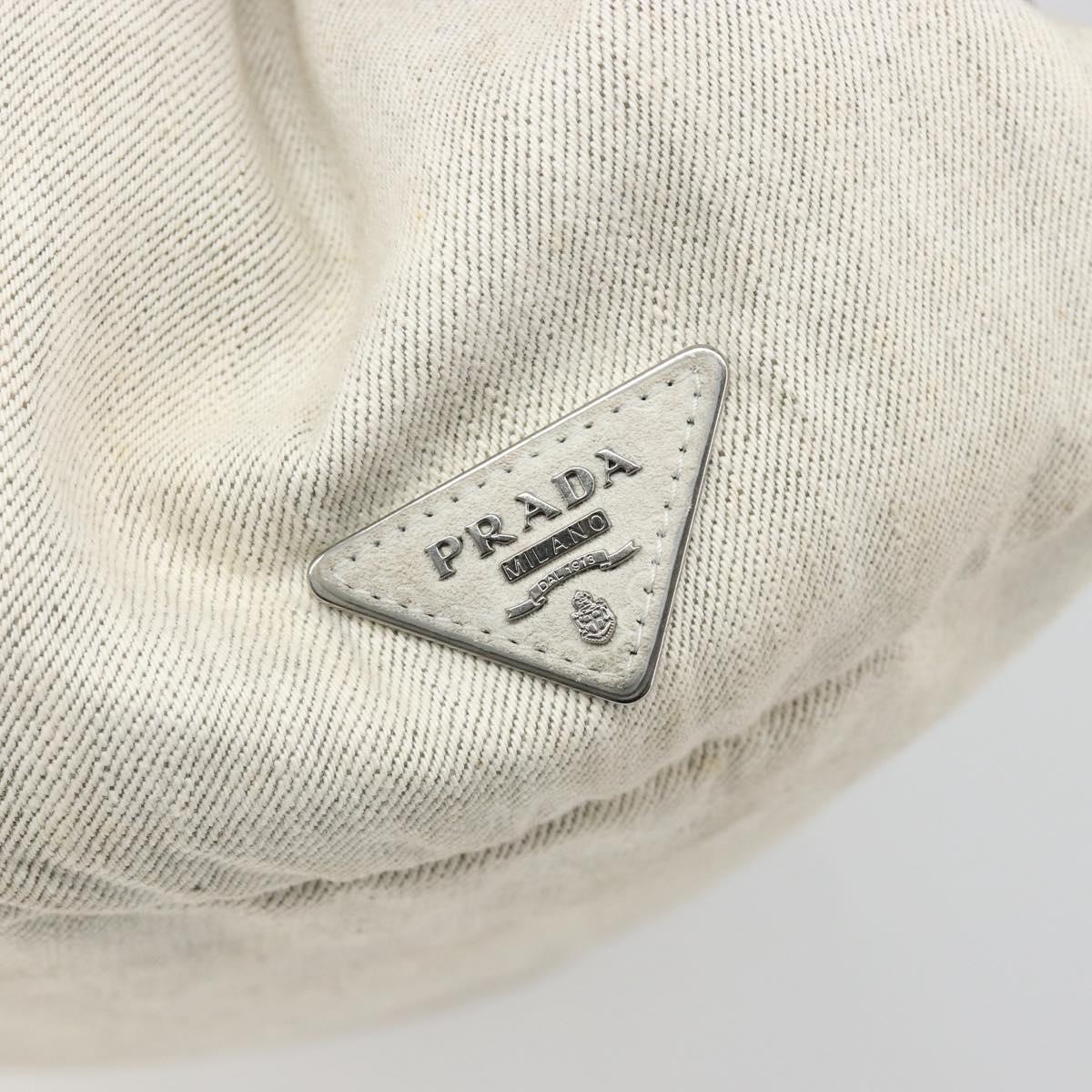 PRADA Canapa Hand Bag Canvas Gray Silver Auth 186823