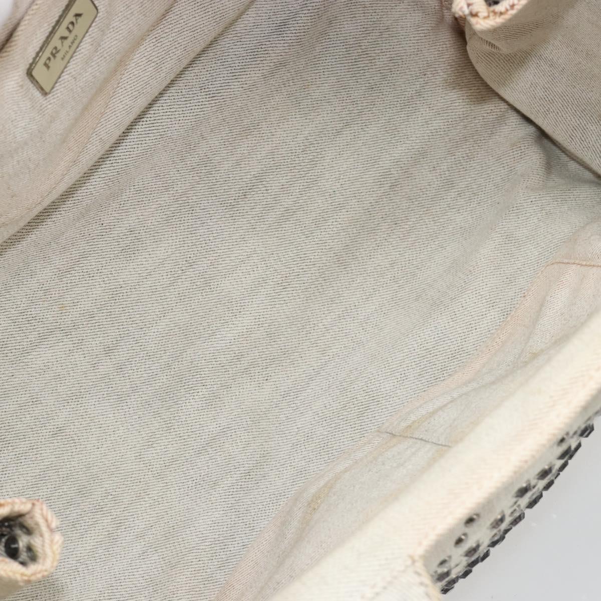 PRADA Canapa Hand Bag Canvas Gray Silver Auth 186823