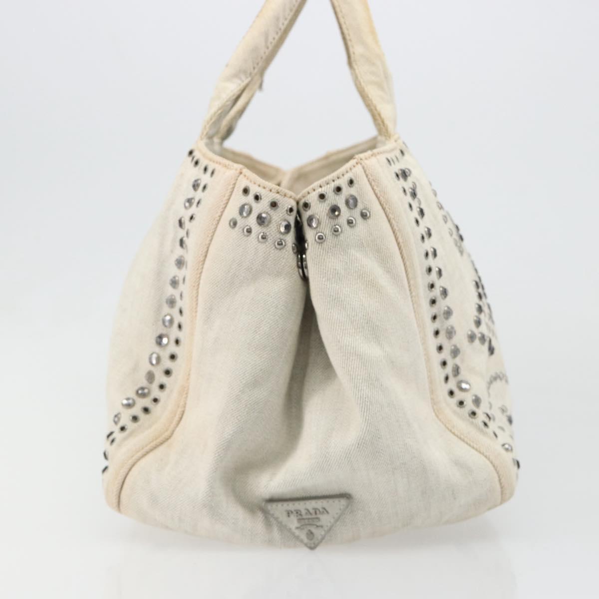 PRADA Canapa Hand Bag Canvas Gray Silver Auth 186823
