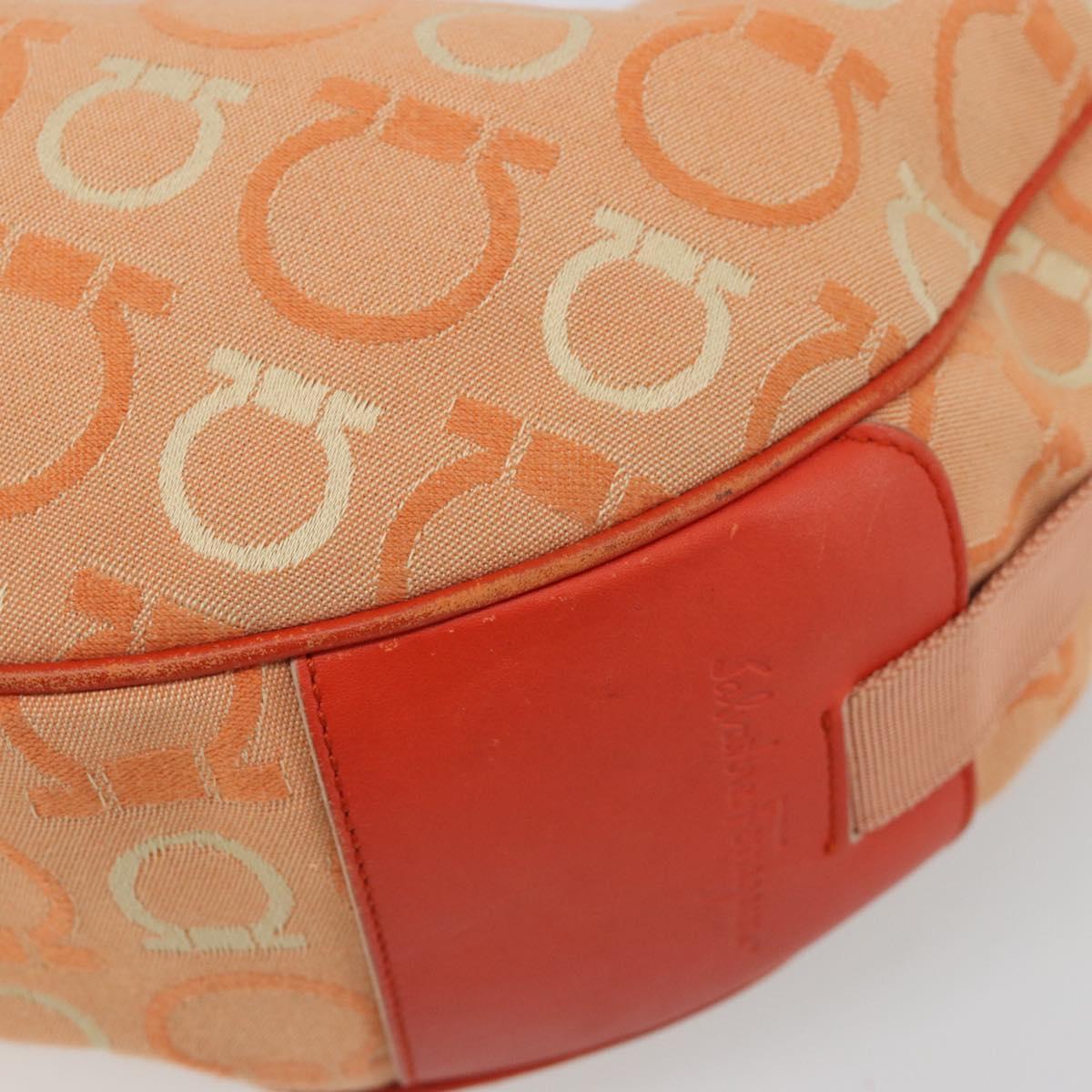 Salvatore Ferragamo Gancini Shoulder Bag Canvas Orange Gold Auth 186826
