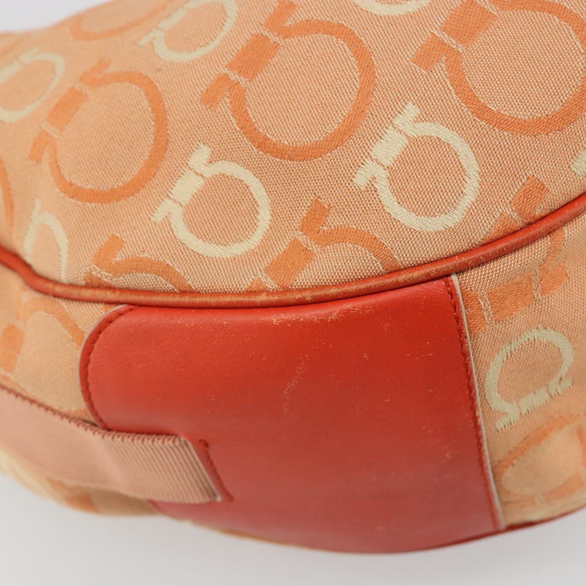 Salvatore Ferragamo Gancini Shoulder Bag Canvas Orange Gold Auth 186826