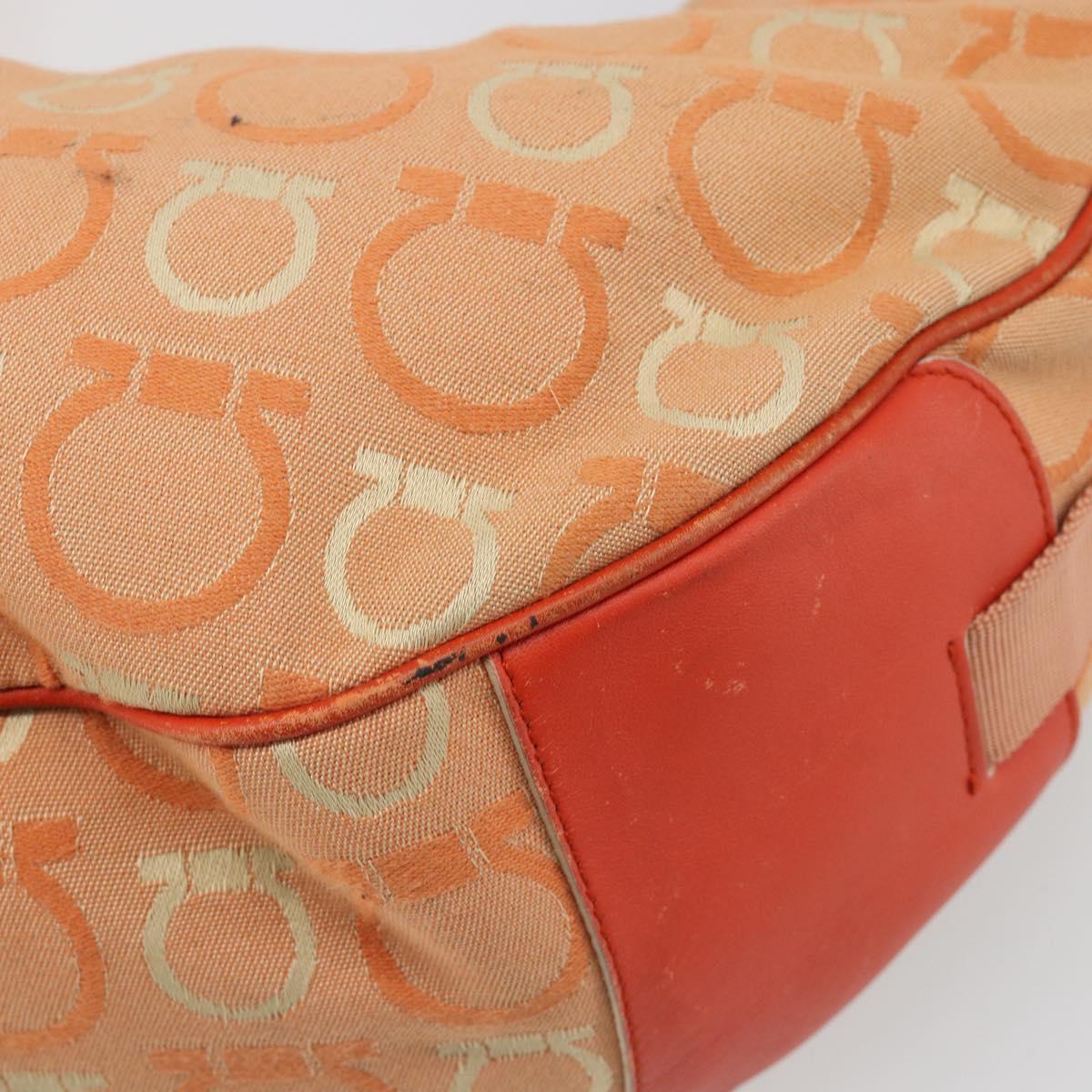 Salvatore Ferragamo Gancini Shoulder Bag Canvas Orange Gold Auth 186826