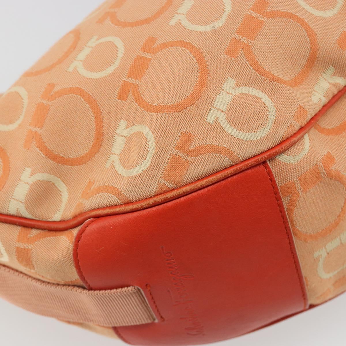 Salvatore Ferragamo Gancini Shoulder Bag Canvas Orange Gold Auth 186826
