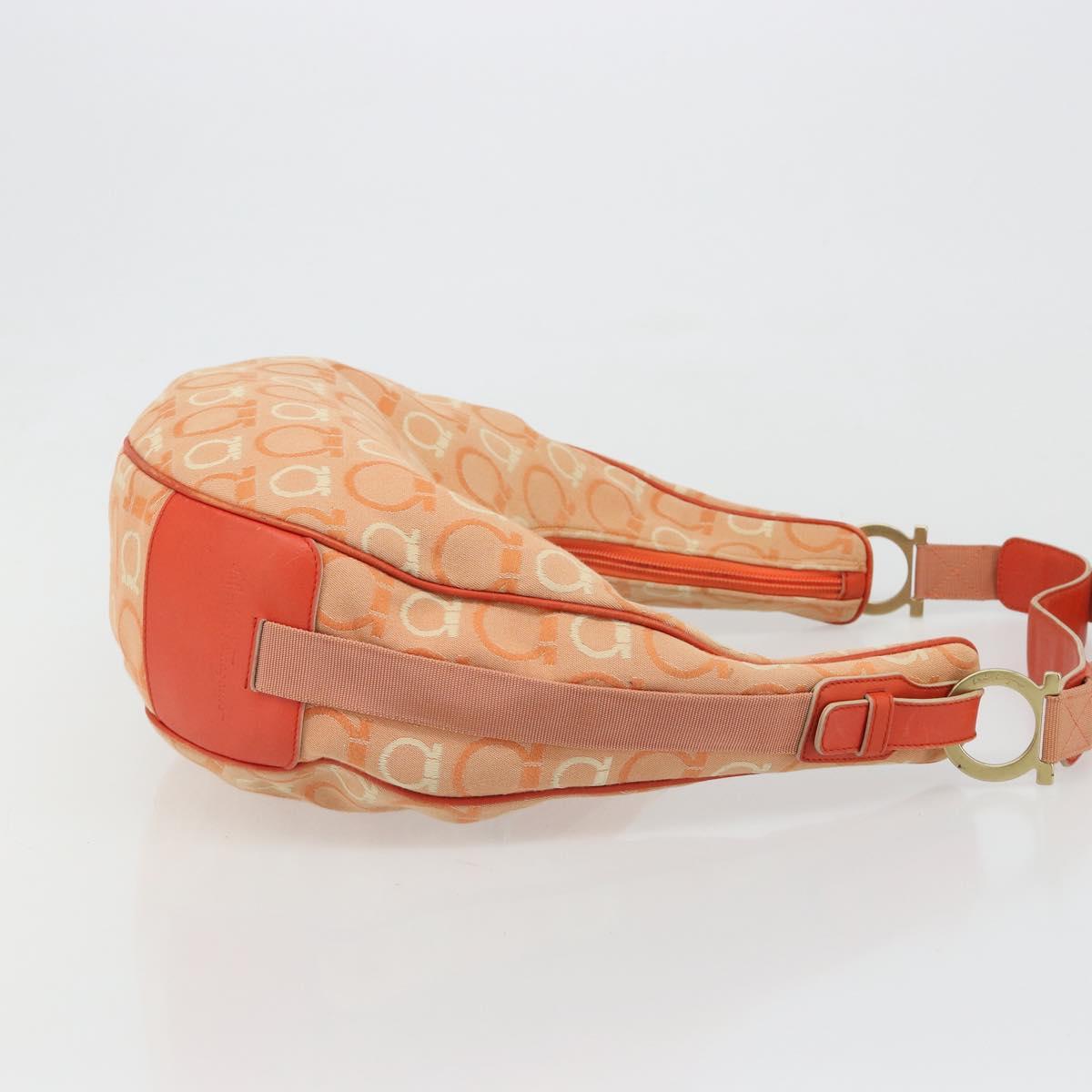 Salvatore Ferragamo Gancini Shoulder Bag Canvas Orange Gold Auth 186826
